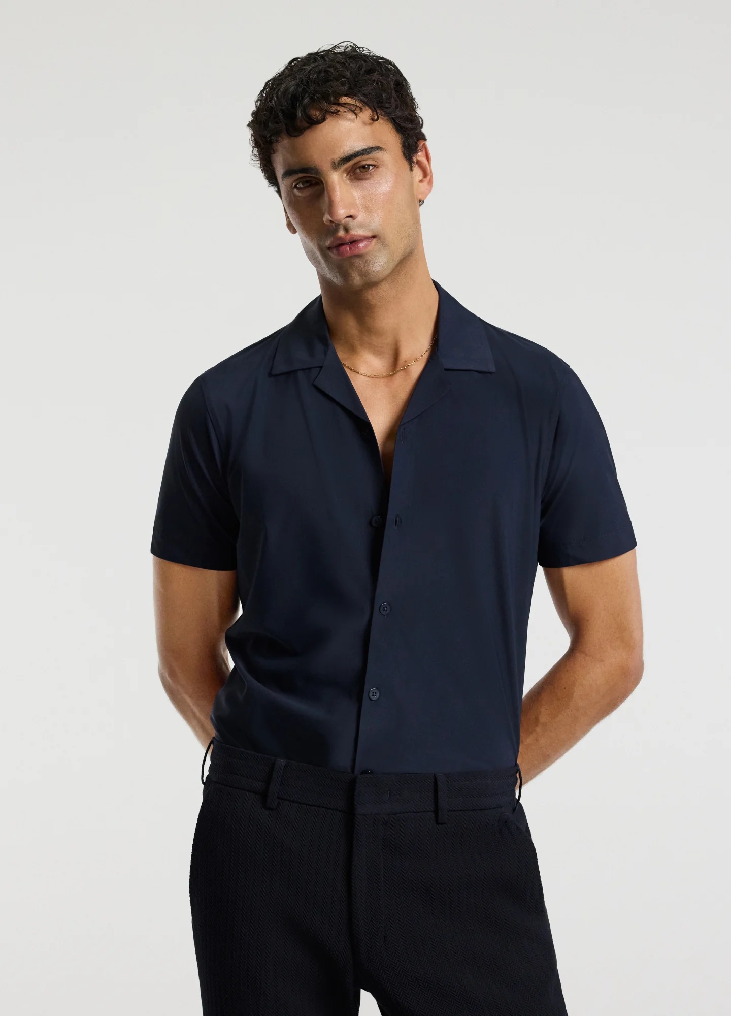 Performance Cuban Collar Shirt Navy - Image 3