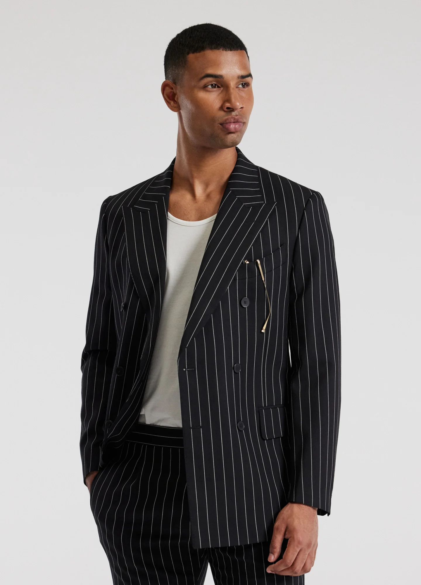 Pinstripe Double-Breasted Jacket Black - Image 3