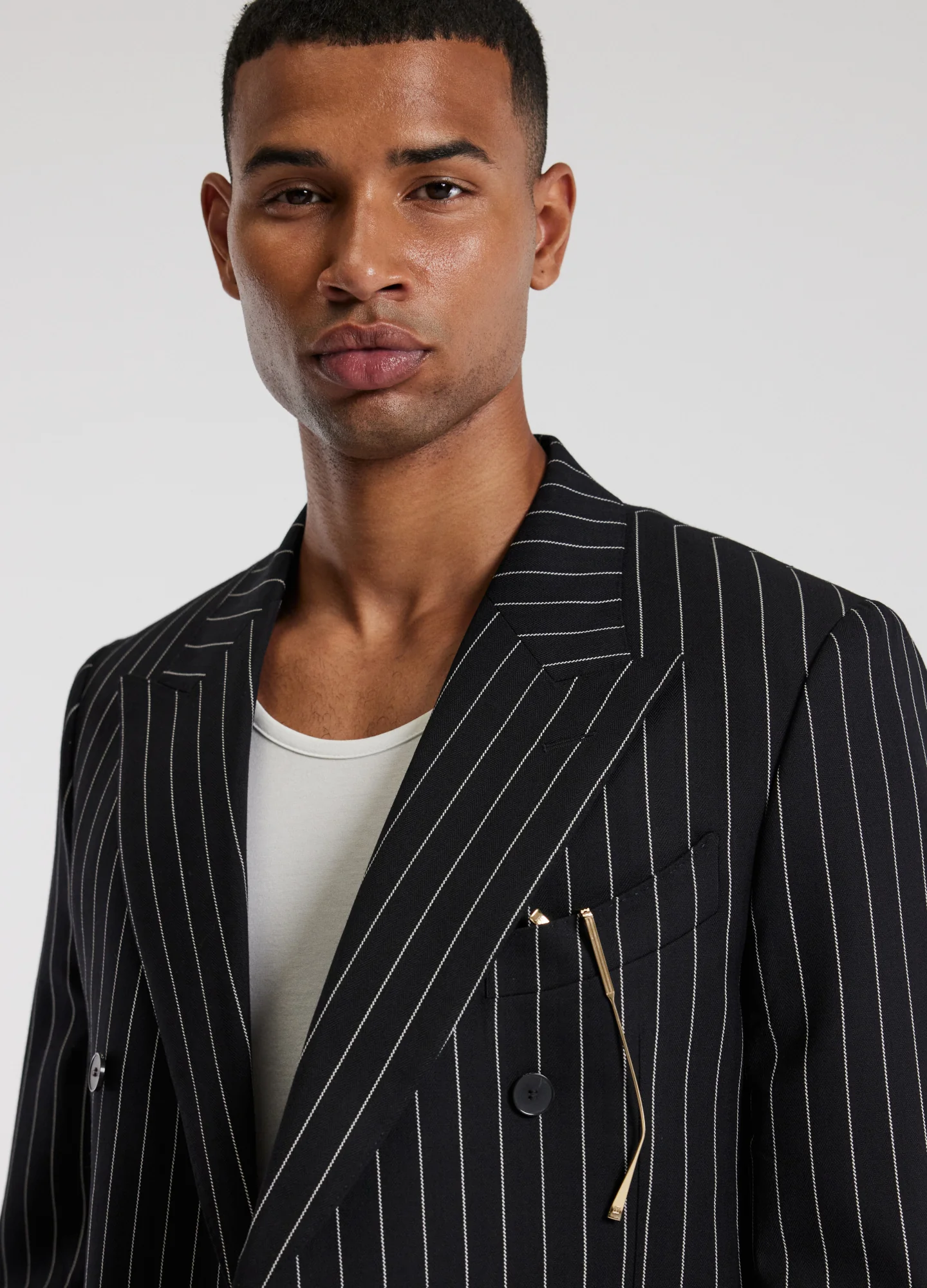 Pinstripe Double-Breasted Jacket Black - Image 4