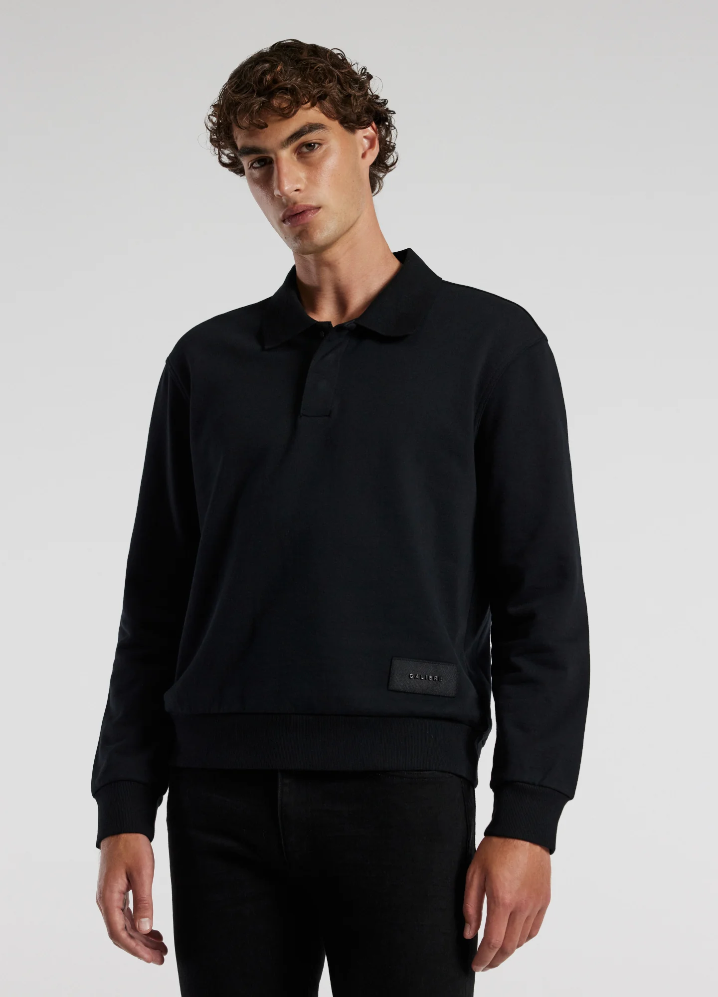Polo Neck Sweat Top Black - Image 3