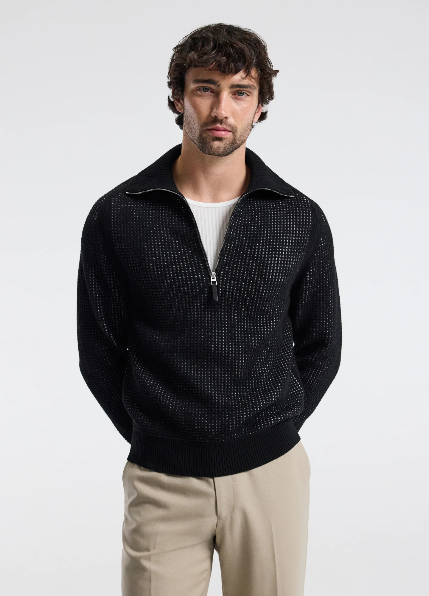 Quarter Zip Merino Wool Sweater Black - Image 2