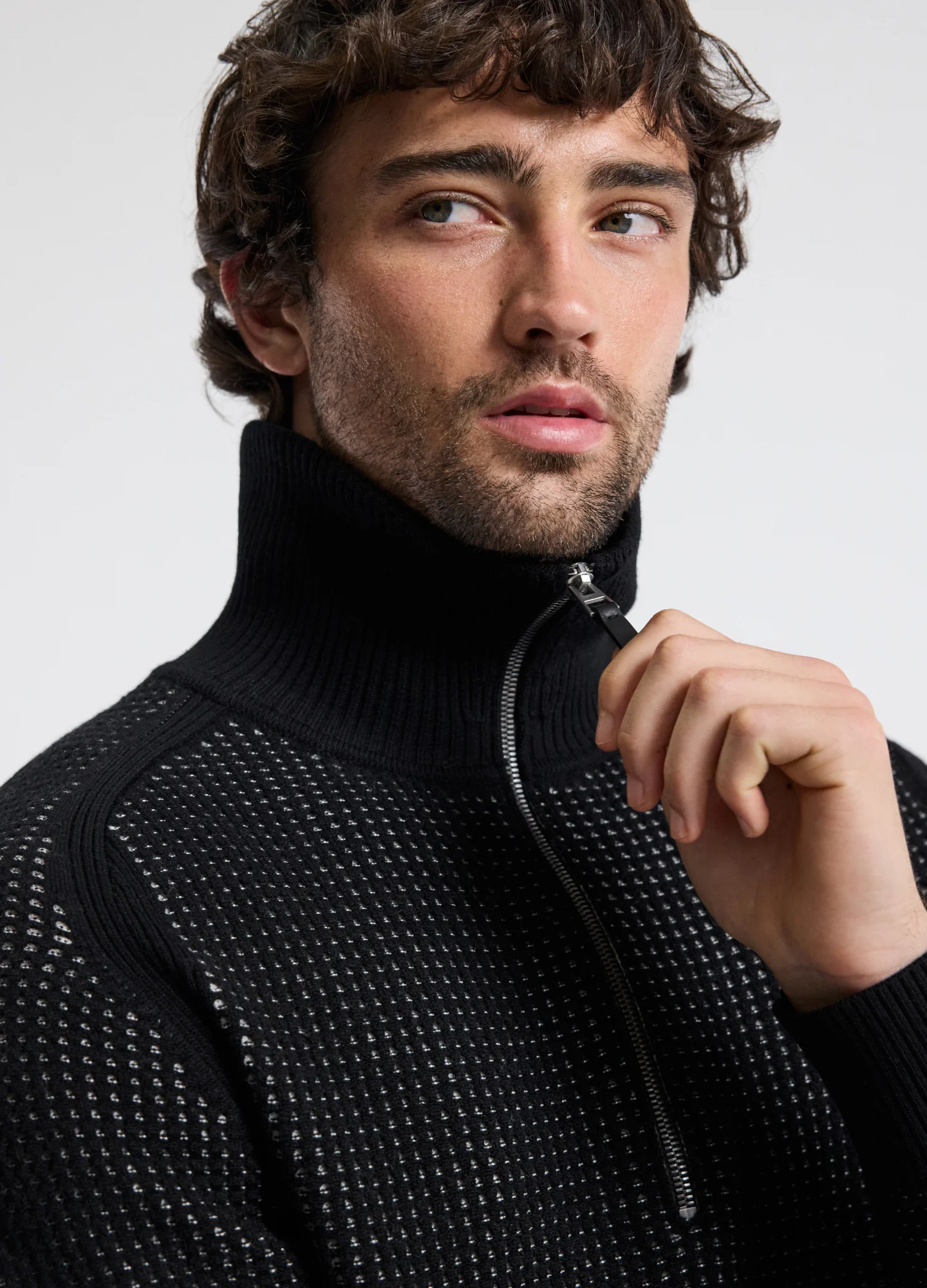 Quarter Zip Merino Wool Sweater Black - Image 3