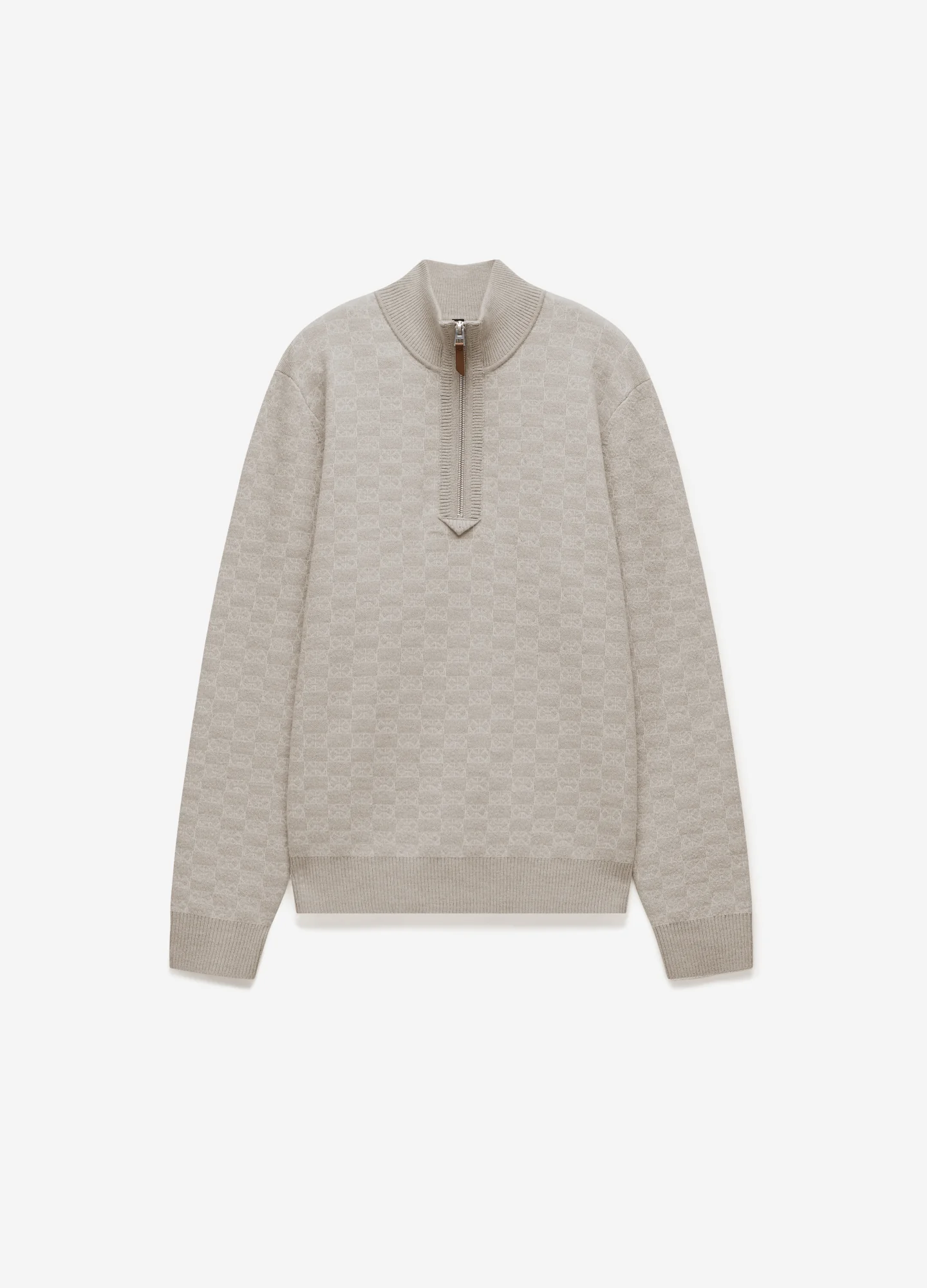 Quarter Zip Monogram Jacquard Sweater Stone