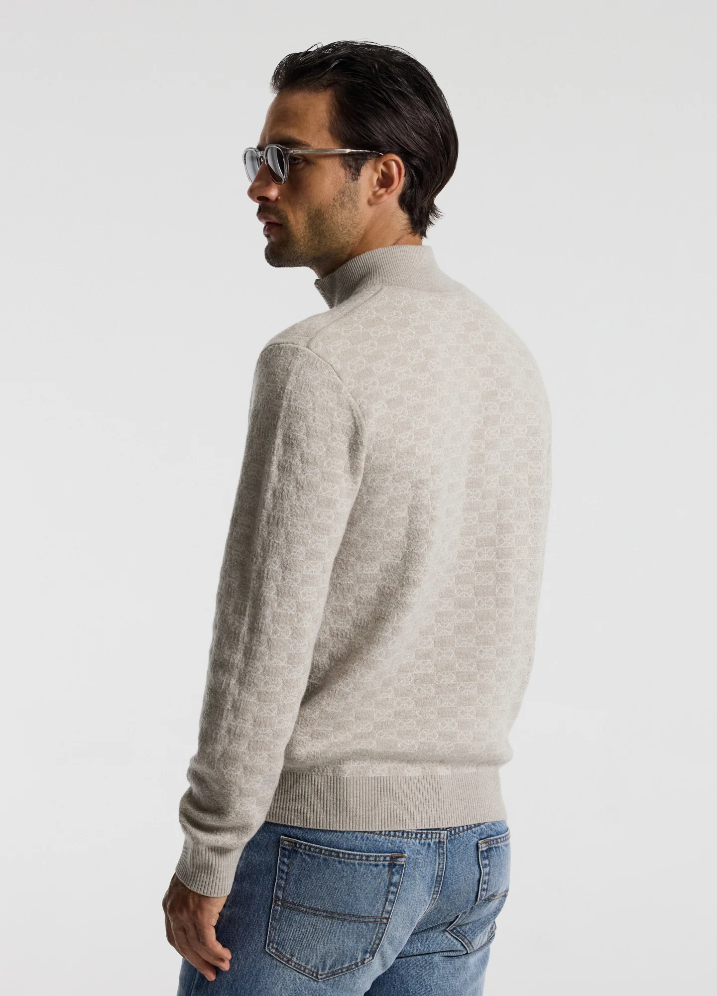 Quarter Zip Monogram Jacquard Sweater Stone - Image 5