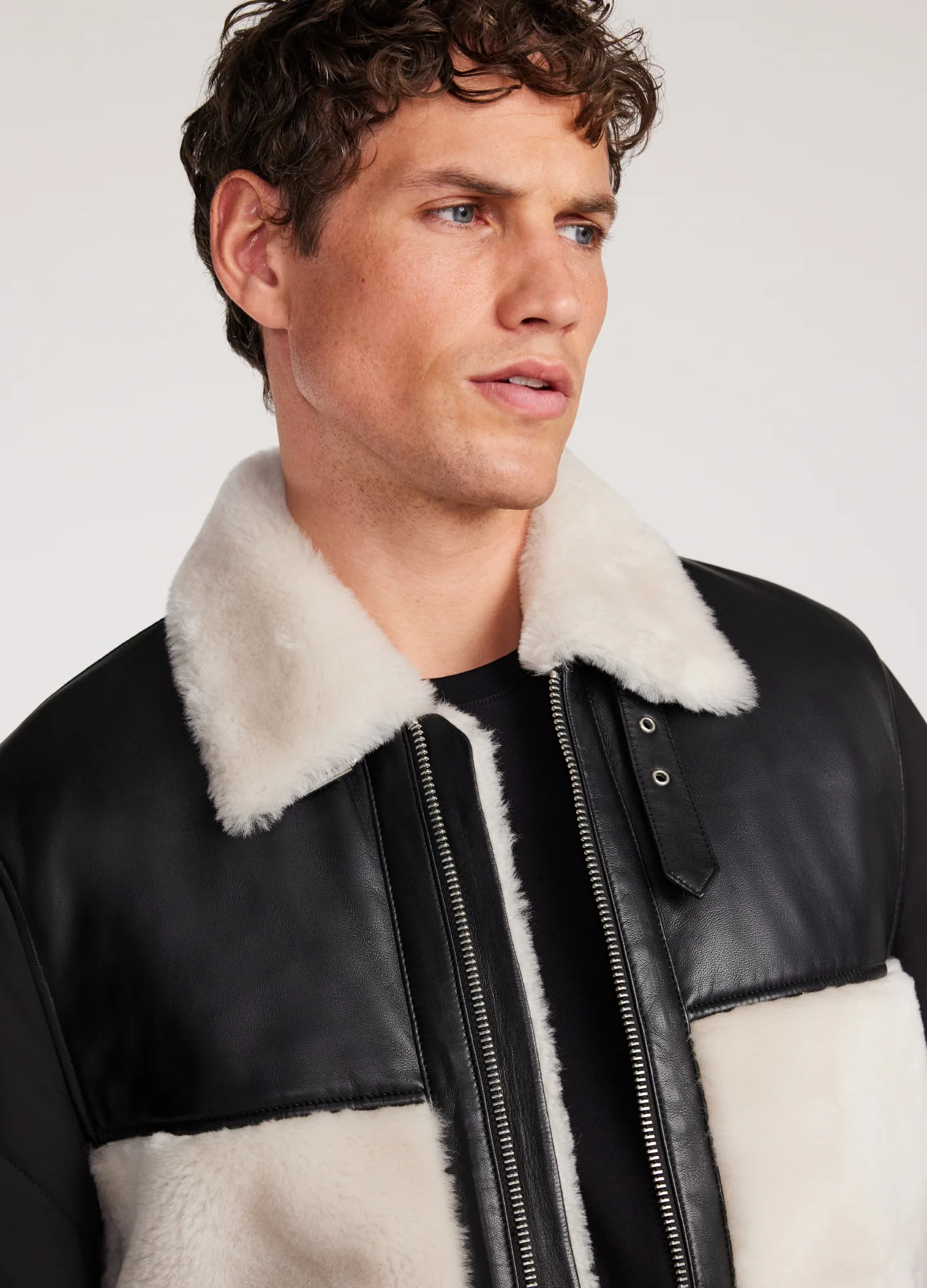 Quilted Shearling Biker Jacket Ivory - Image 4