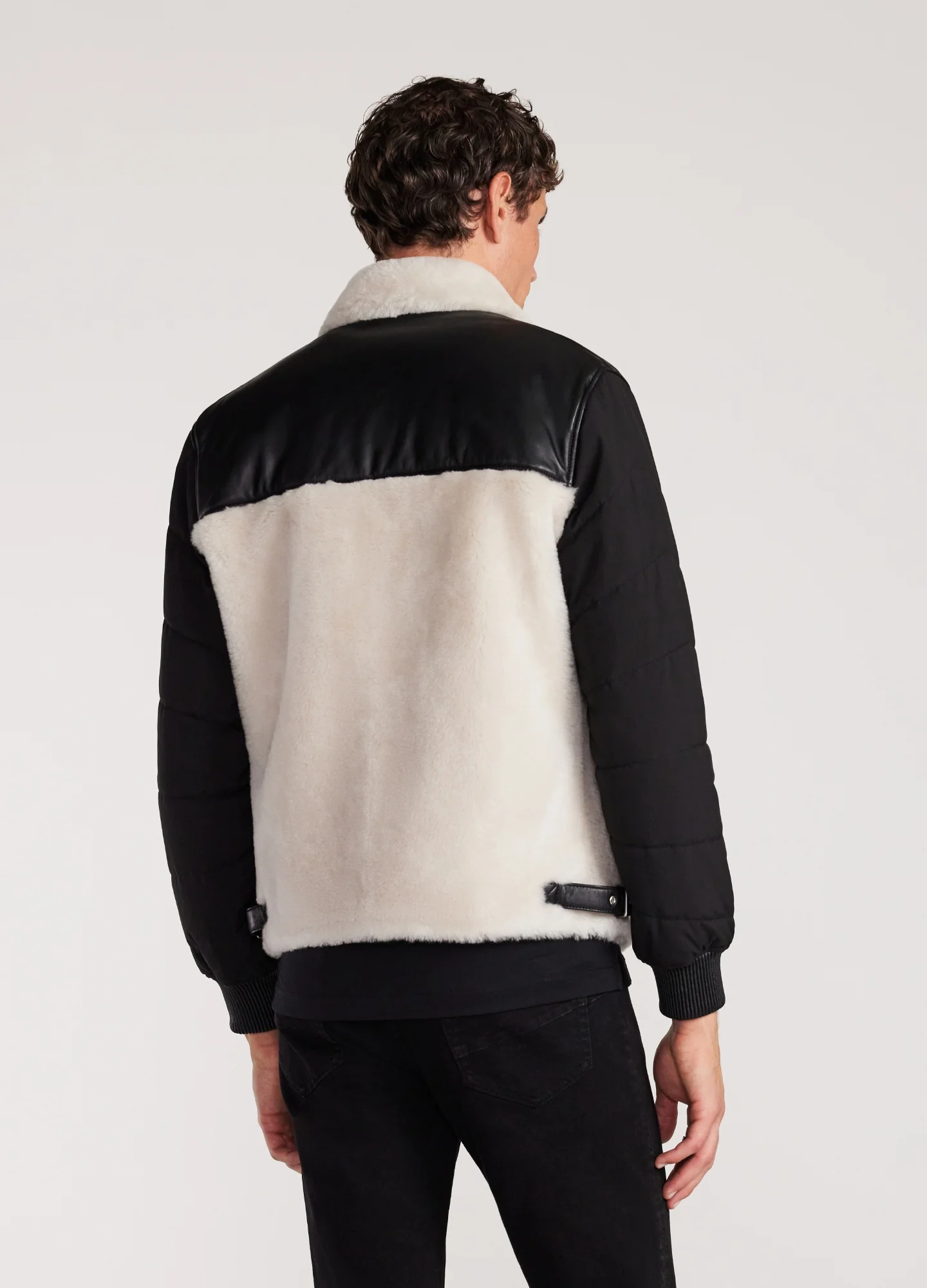 Quilted Shearling Biker Jacket Ivory - Image 5
