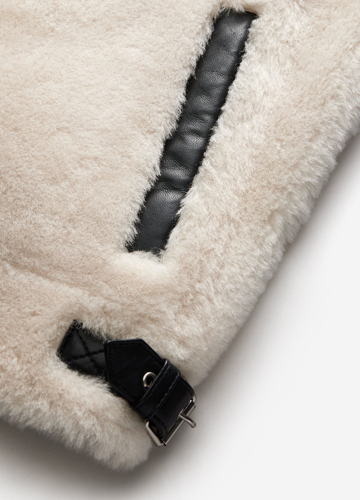 Quilted Shearling Biker Jacket Ivory - Image 7