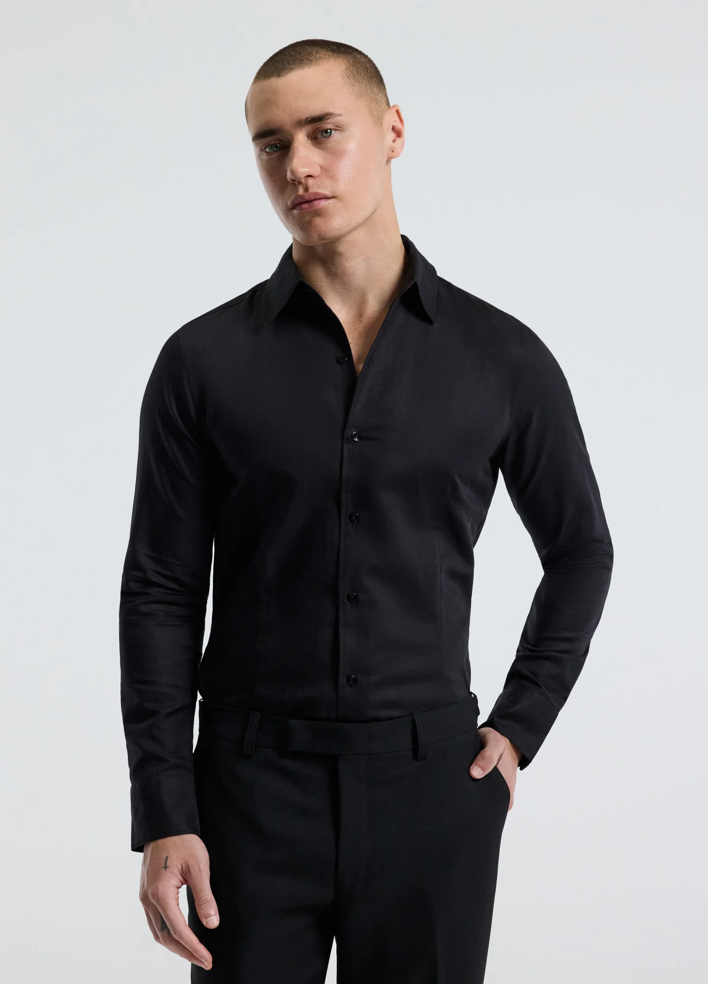 Tailored Cotton Linen Shirt Black - Image 3