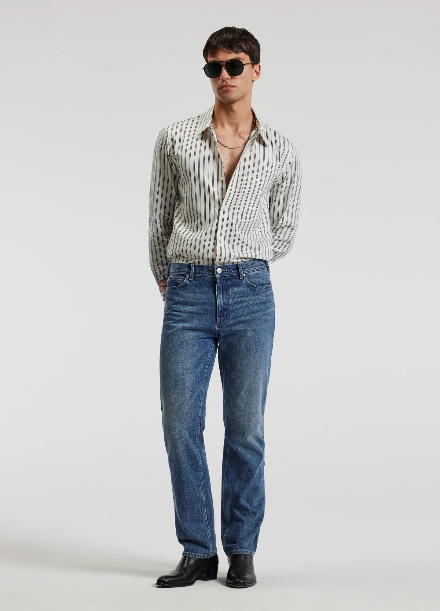 Relaxed Cotton Striped Shirt Black Stripe - Image 2