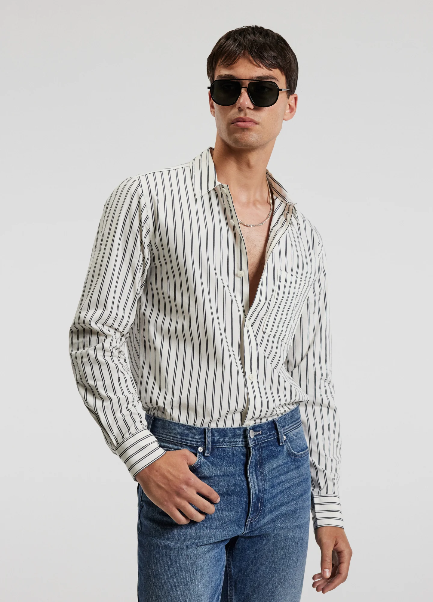 Relaxed Cotton Striped Shirt Black Stripe - Image 3