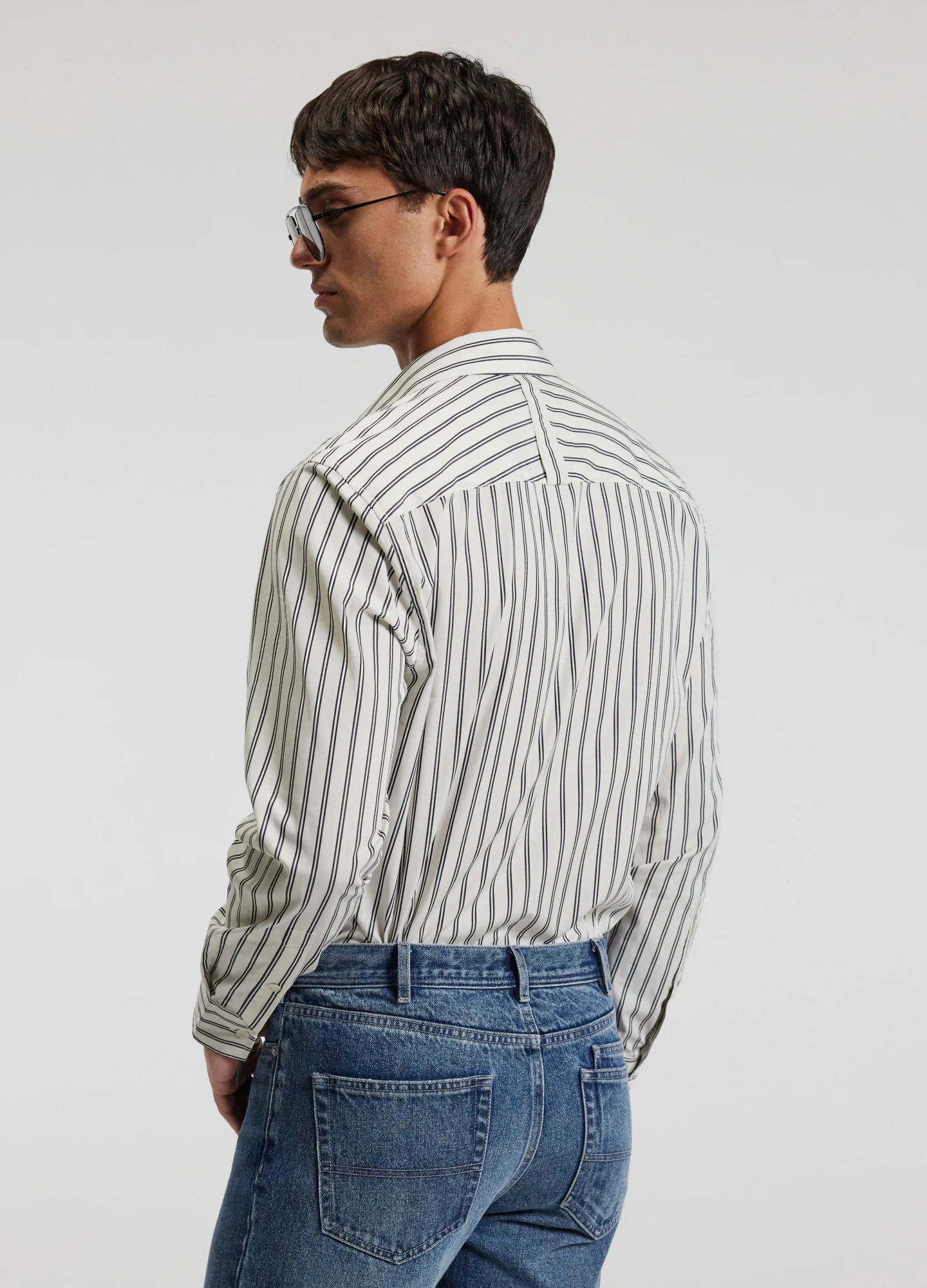 Relaxed Cotton Striped Shirt Black Stripe - Image 5