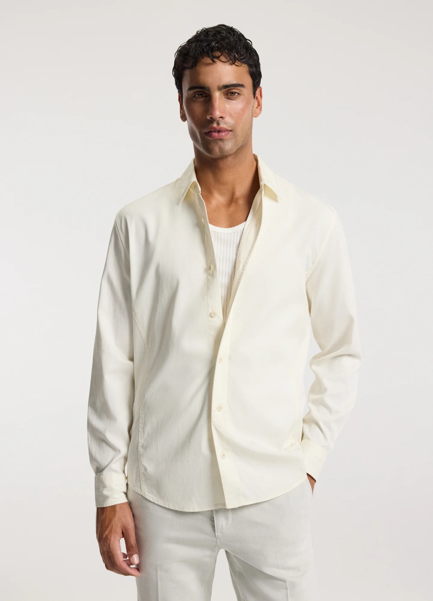 Relaxed Stitch Detail Overshirt Cream - Image 2