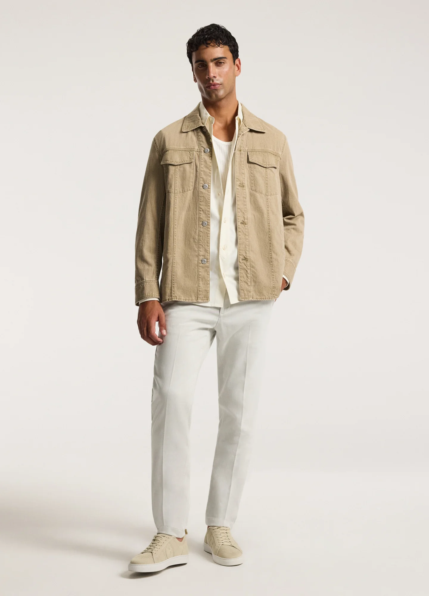 Relaxed Stitch Detail Overshirt Cream - Image 7