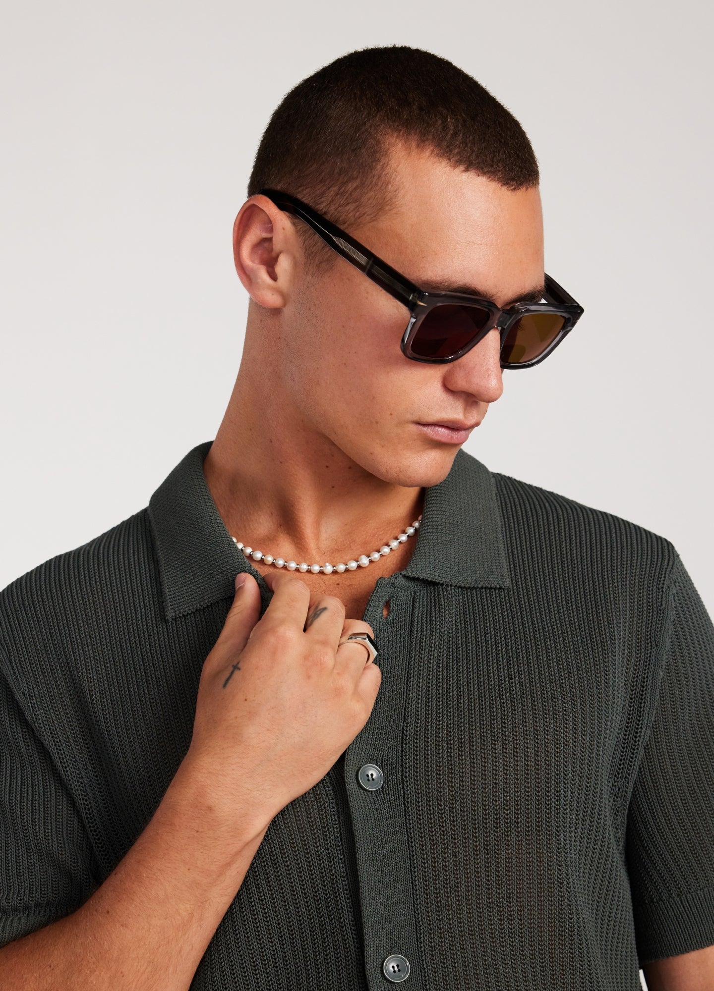Relaxed Textured Knit Shirt Pine Green - Image 5