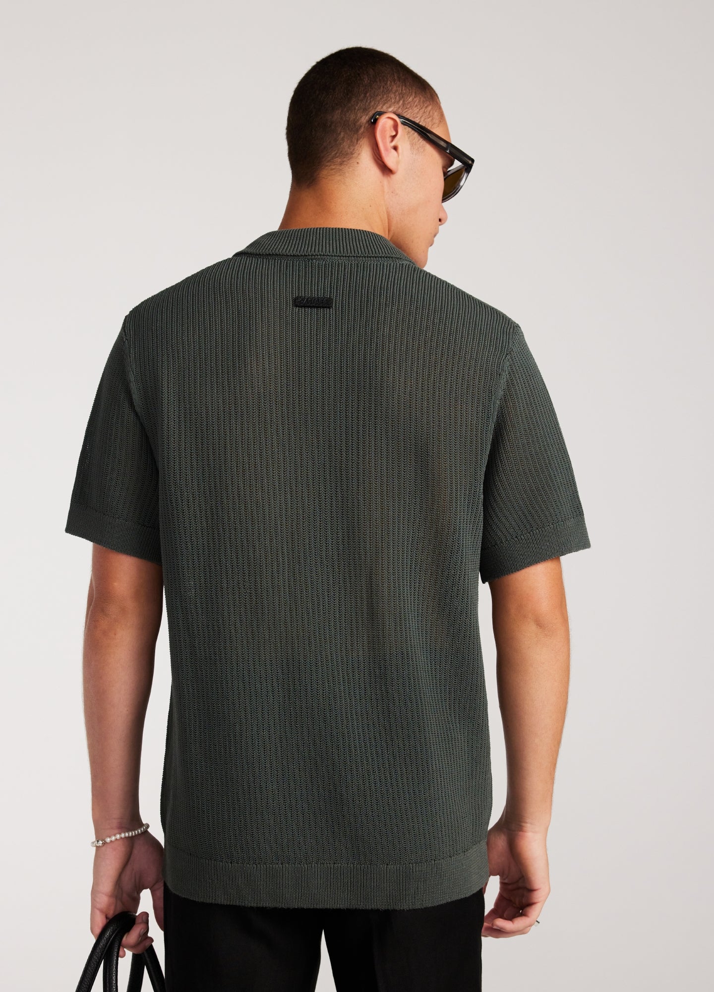 Relaxed Textured Knit Shirt Pine Green - Image 7