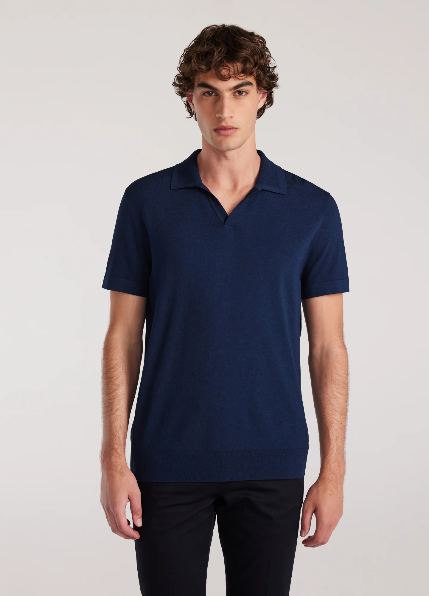 Rib Collar Tech Knit Polo Delft Blue - Image 3