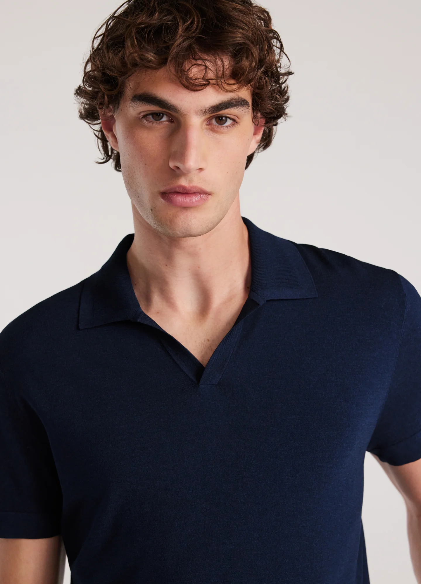 Rib Collar Tech Knit Polo Delft Blue - Image 4
