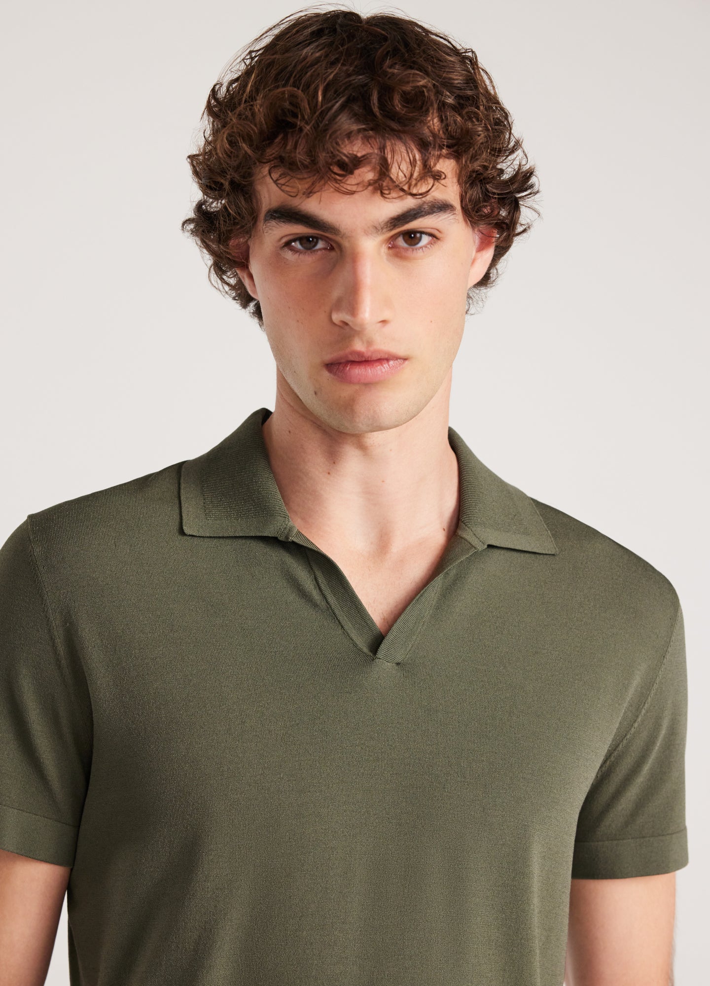 Rib Collar Tech Knit Polo Light Khaki - Image 4