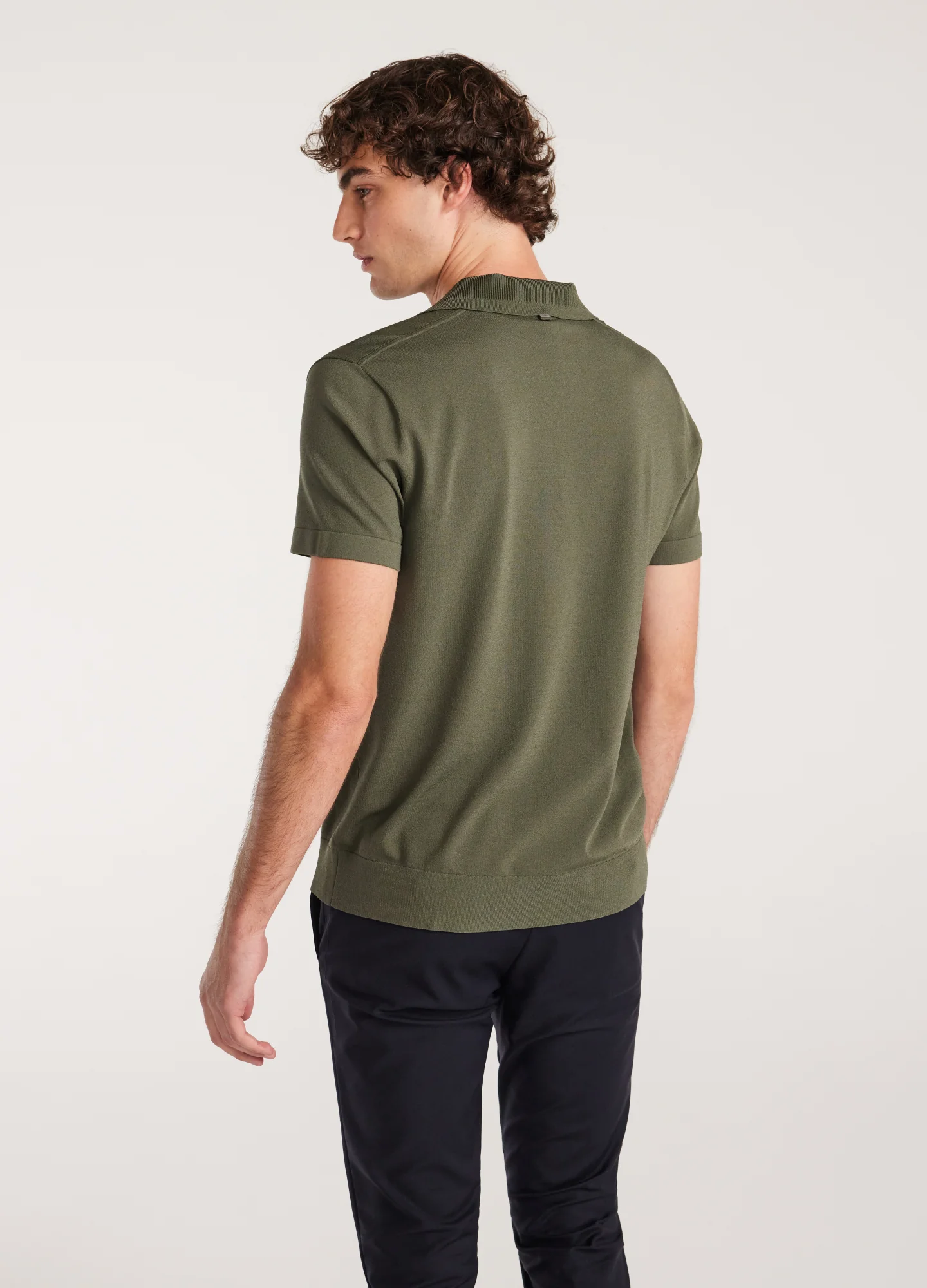 Rib Collar Tech Knit Polo Light Khaki - Image 5