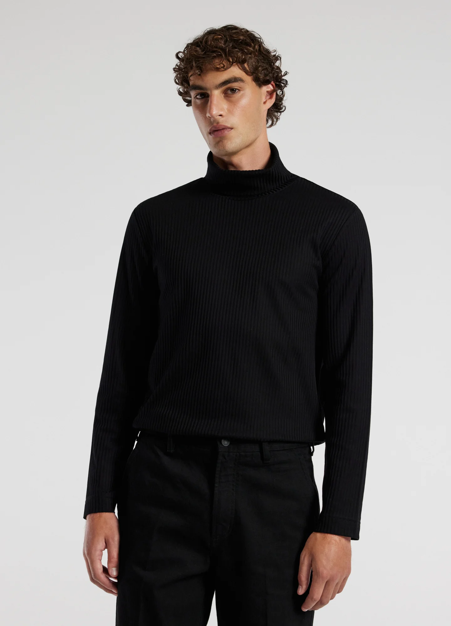 Ribbed Roll Neck Top Black - Image 3