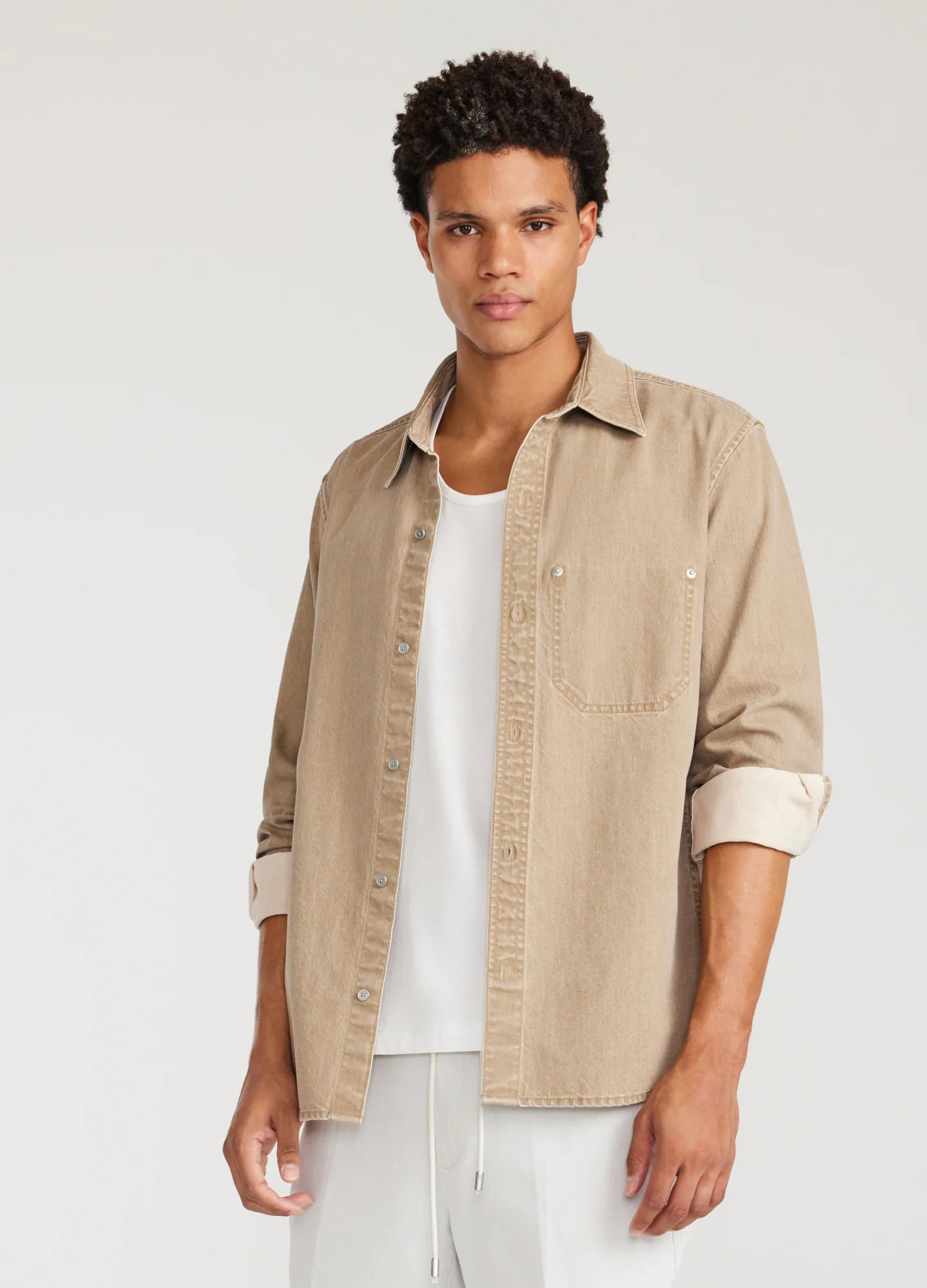 Seam Detail Denim Shirt Putty - Image 3