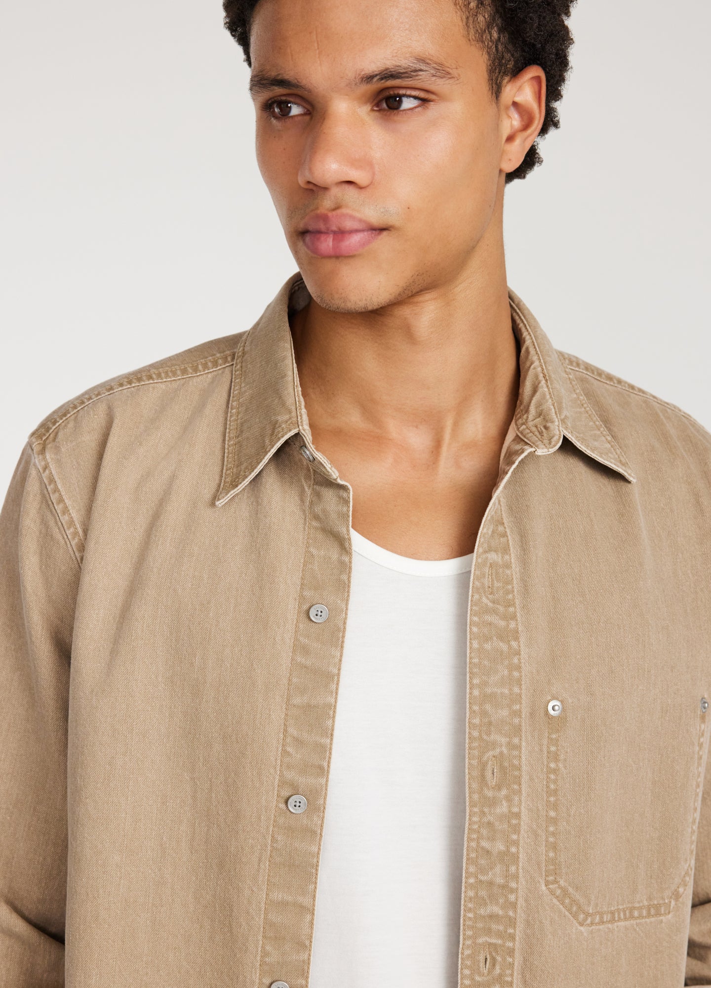 Seam Detail Denim Shirt Putty - Image 4