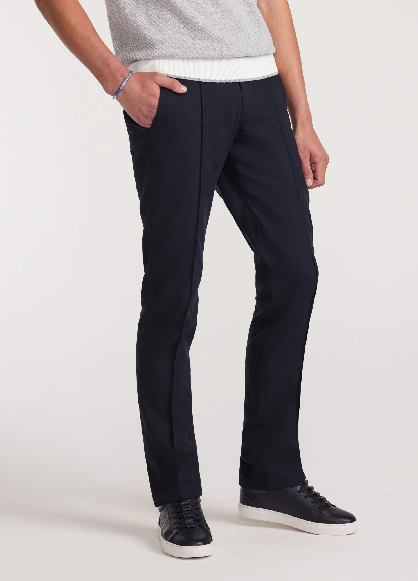 Seam Linen Cotton Crepe Pants Navy - Image 3