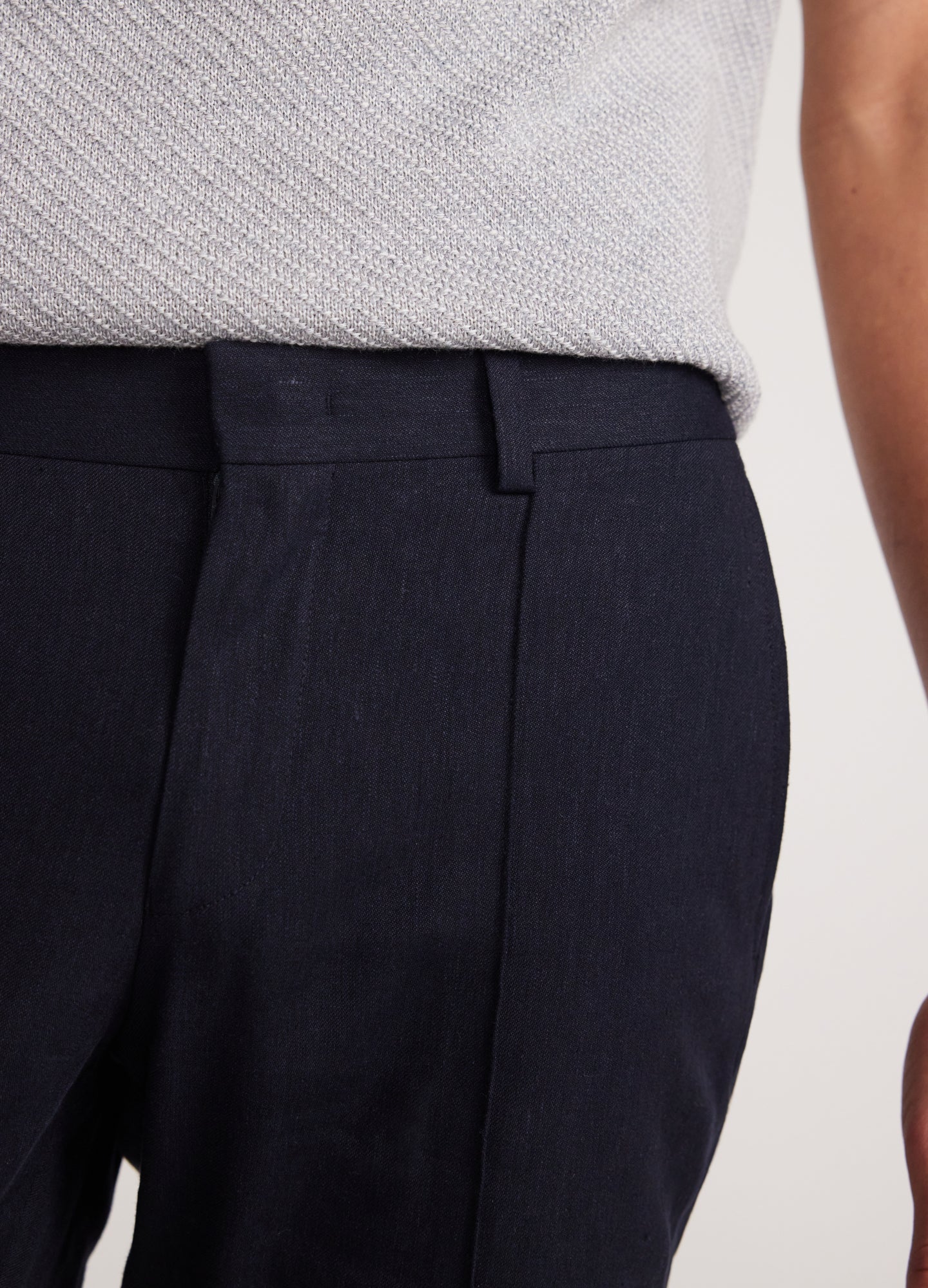 Seam Linen Cotton Crepe Pants Navy - Image 4