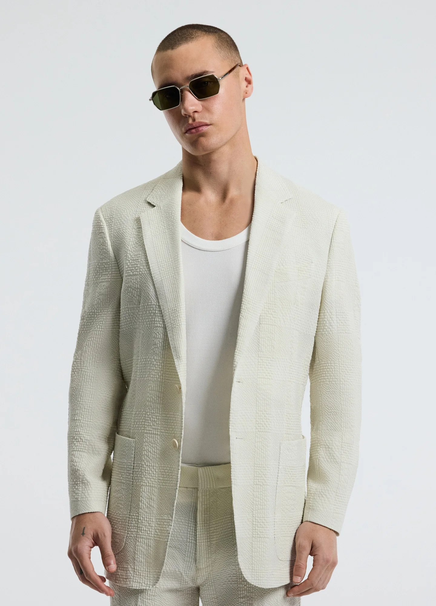 Seersucker Check Blazer Stone - Image 3