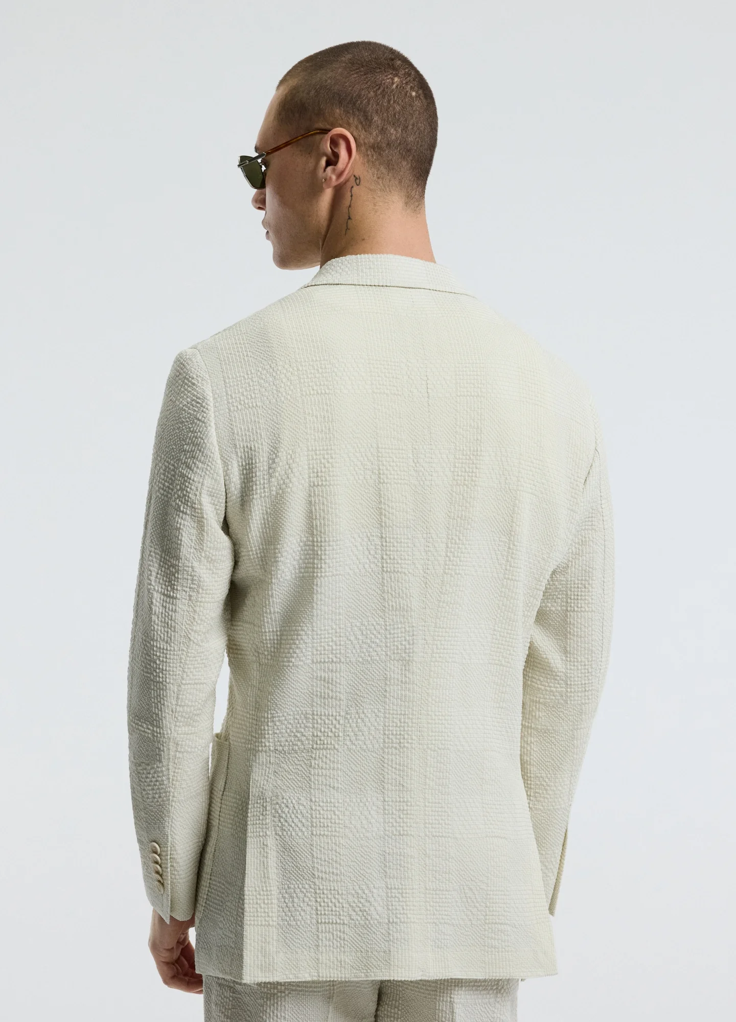 Seersucker Check Blazer Stone - Image 4