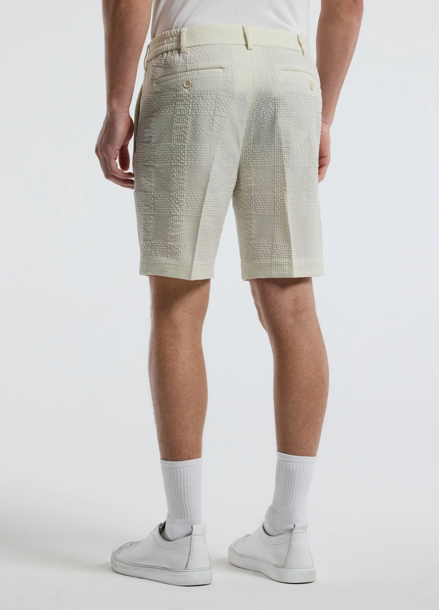 Seersucker Check Shorts Stone - Image 4