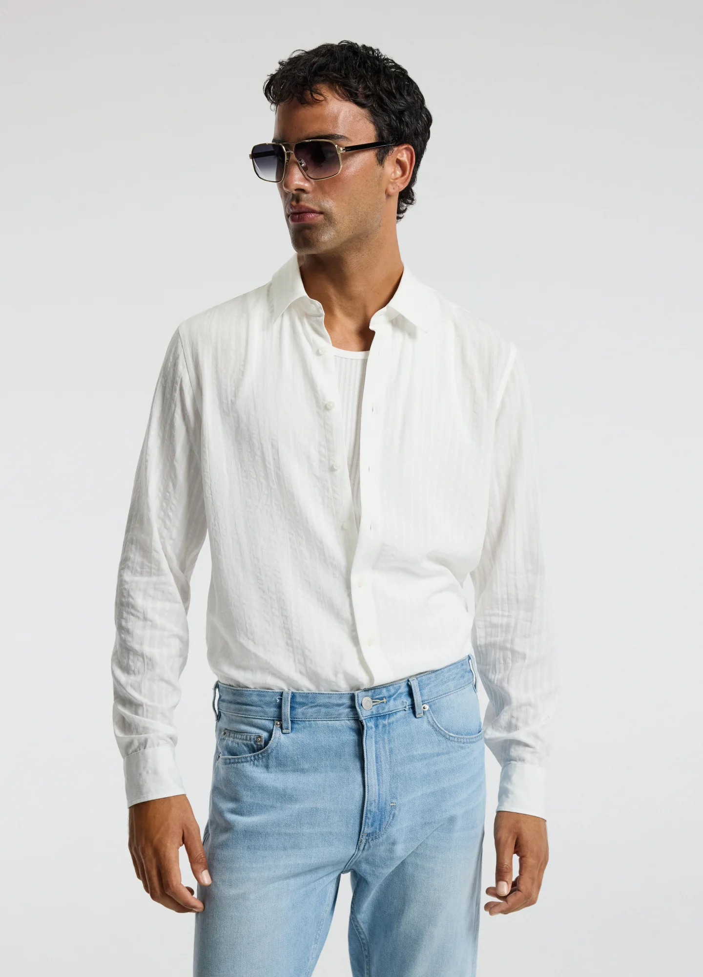 Seersucker Textured Shirt White - Image 3