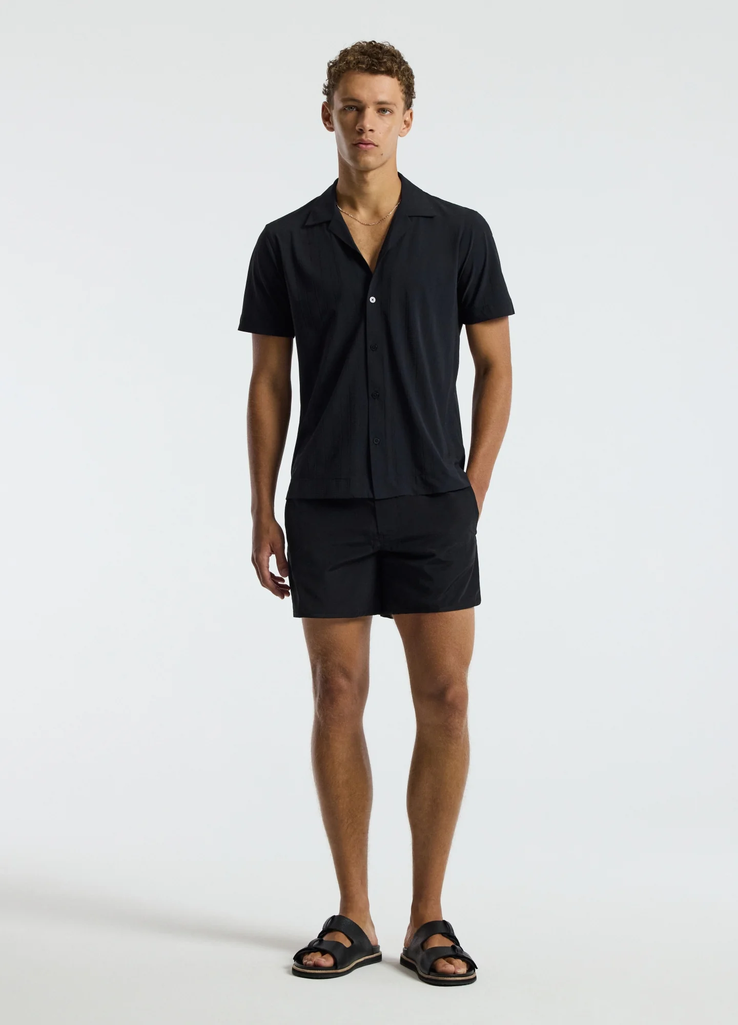 Self Stripe Cuban Collar Shirt Black - Image 2
