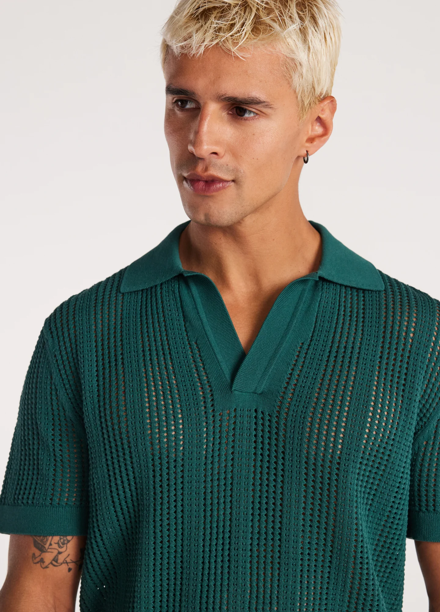 Self Stripe Mesh Knit Polo Jade - Image 4