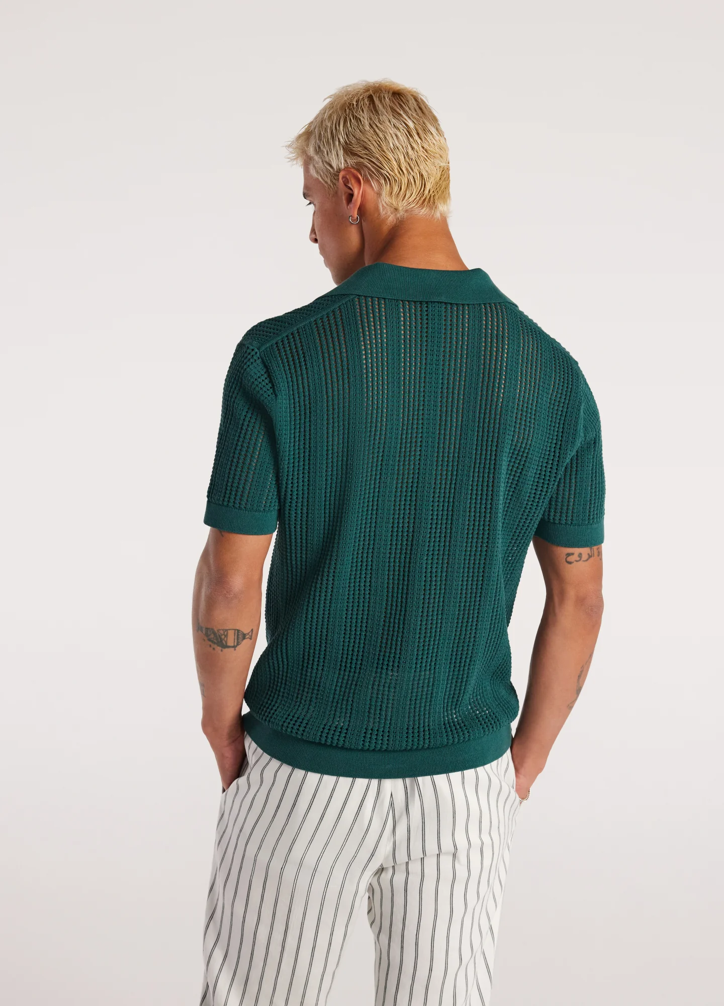 Self Stripe Mesh Knit Polo Jade - Image 5