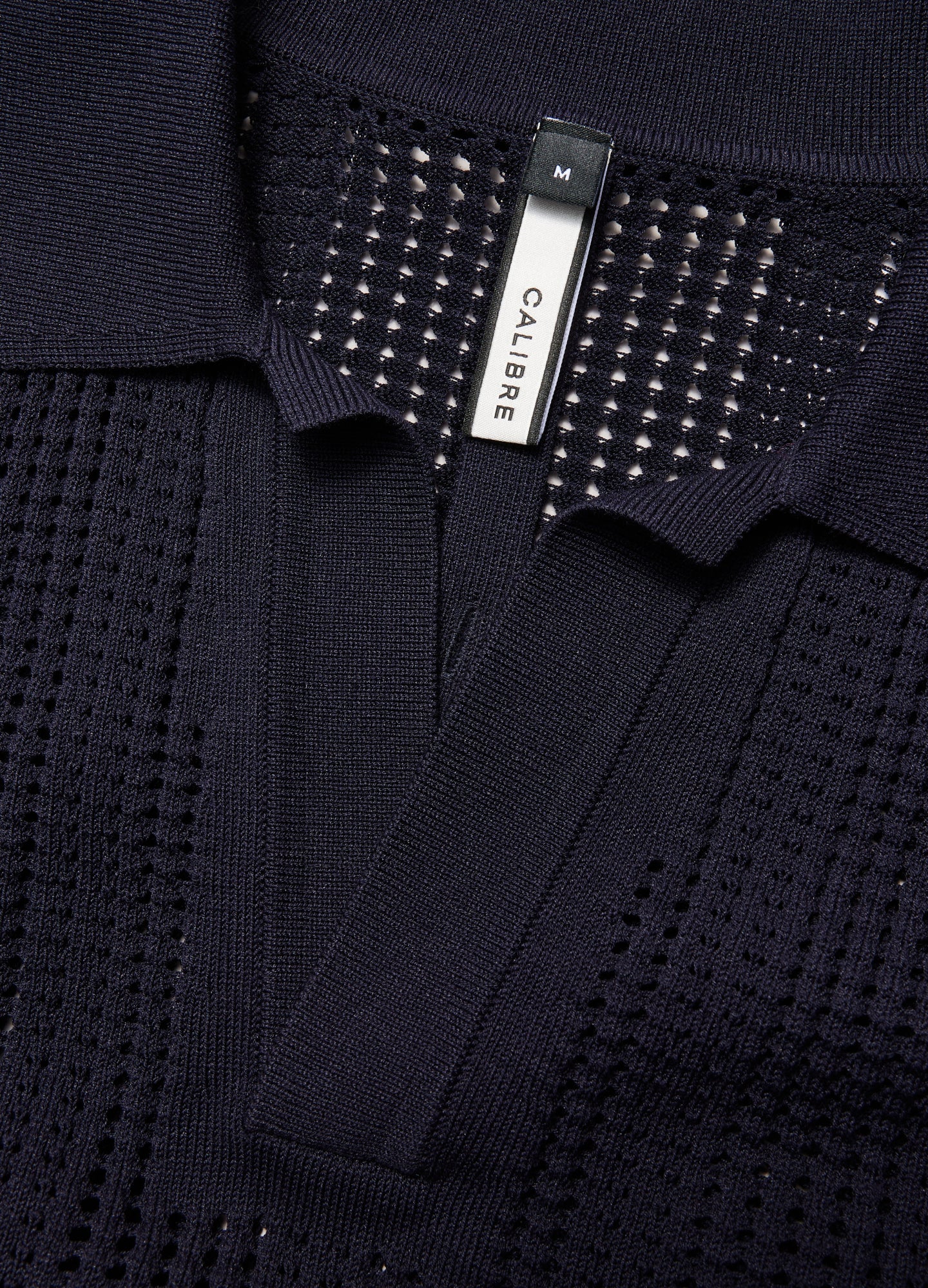 Self Stripe Mesh Knit Polo Navy - Image 6