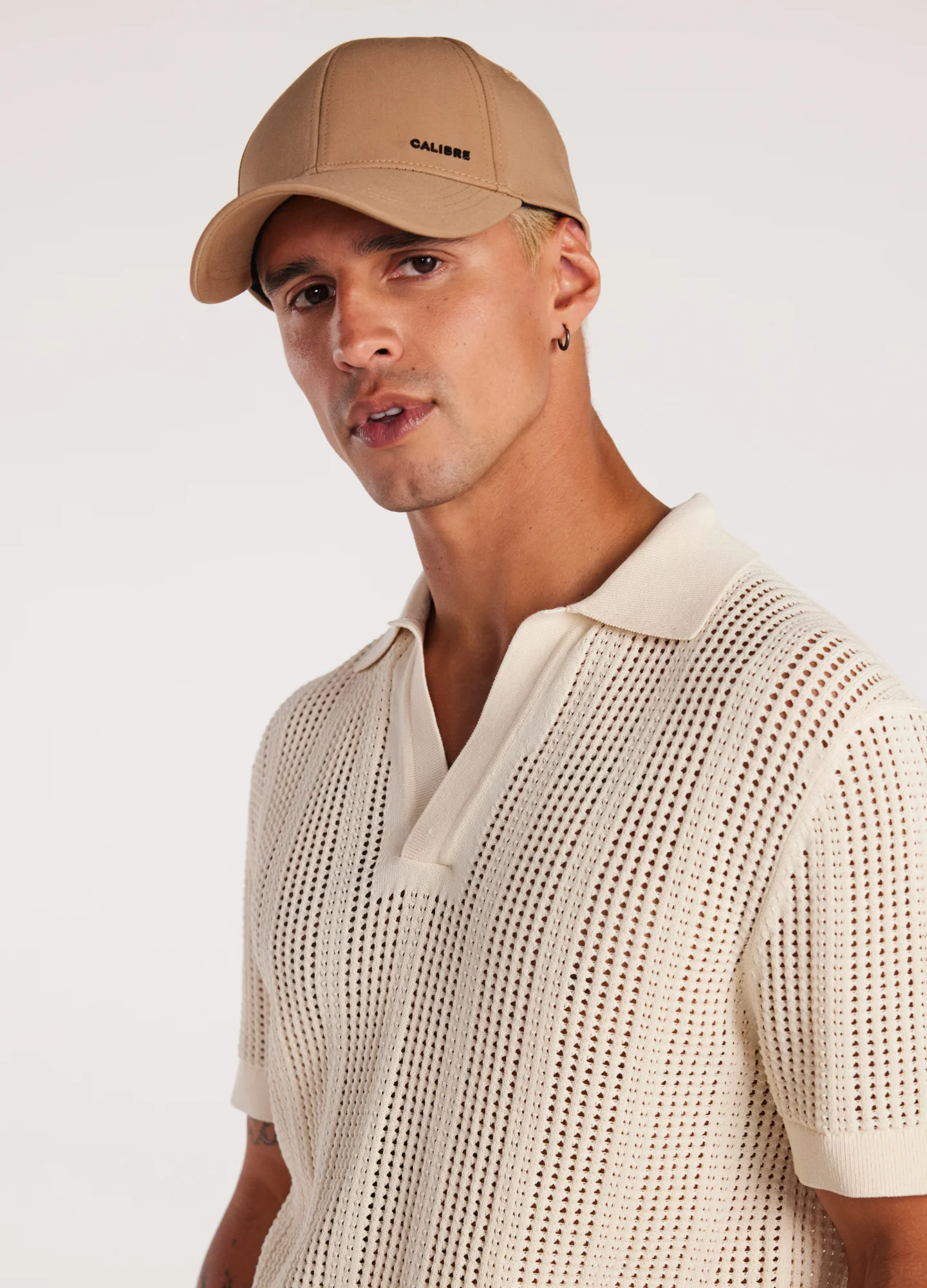 Self Stripe Mesh Knit Polo Wheat - Image 4