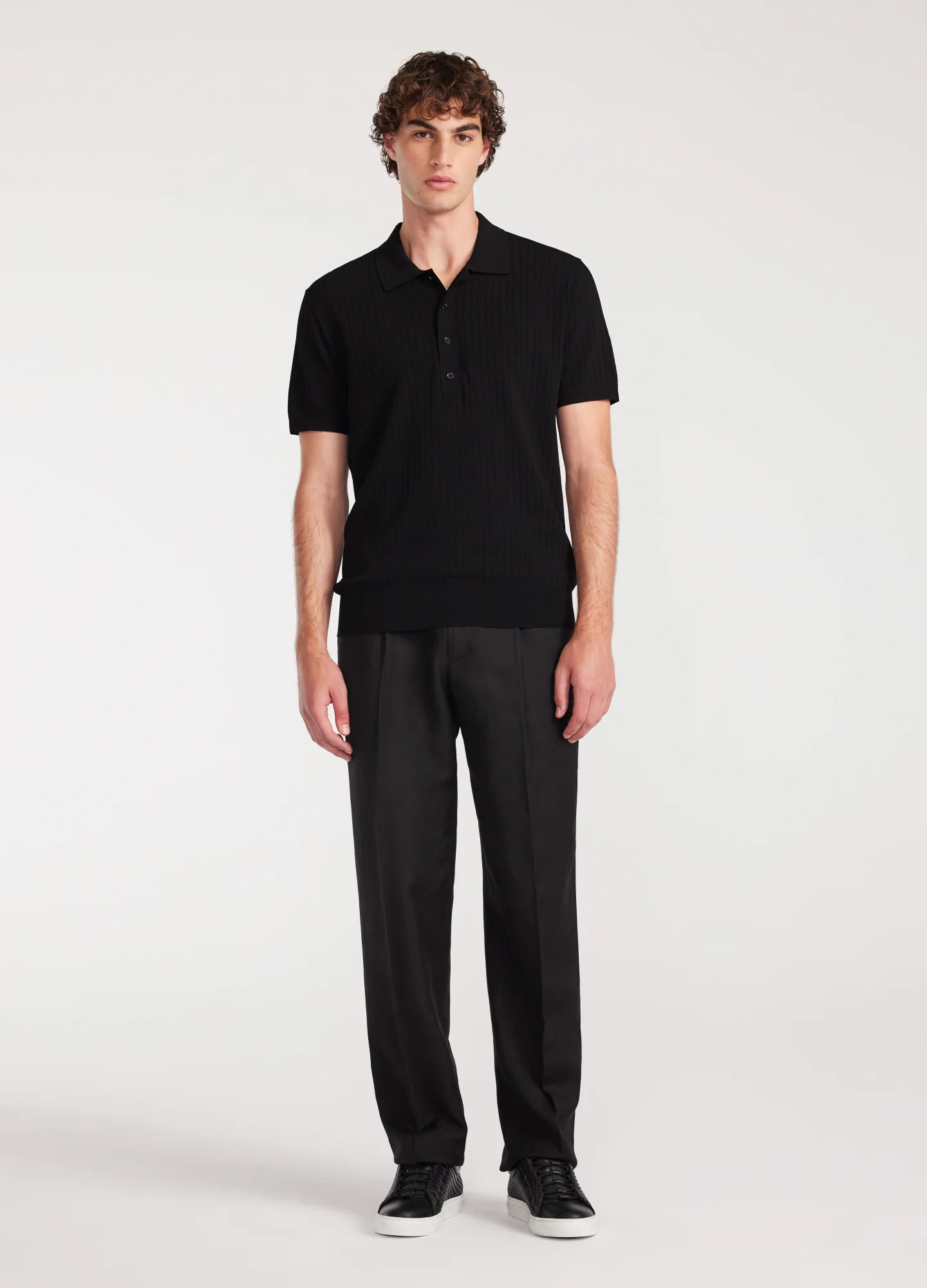 Sheer Stripe Polo Black - Image 2