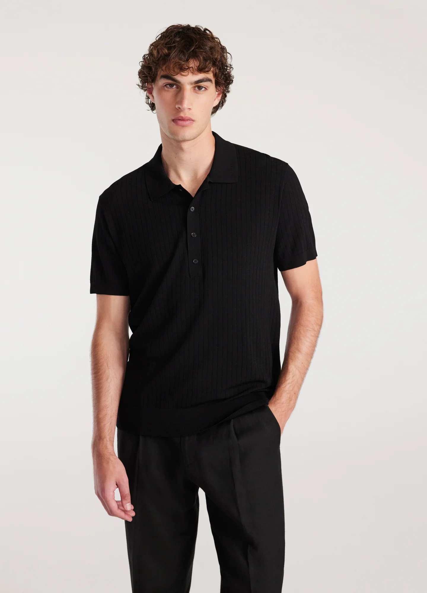 Sheer Stripe Polo Black - Image 3