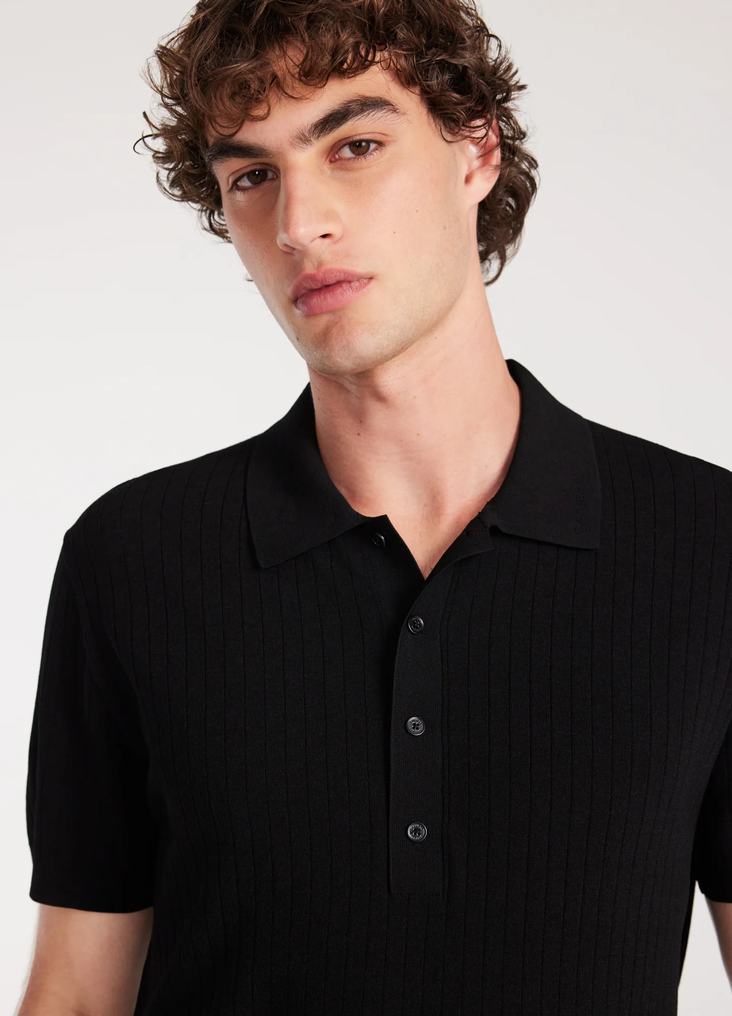 Sheer Stripe Polo Black - Image 4