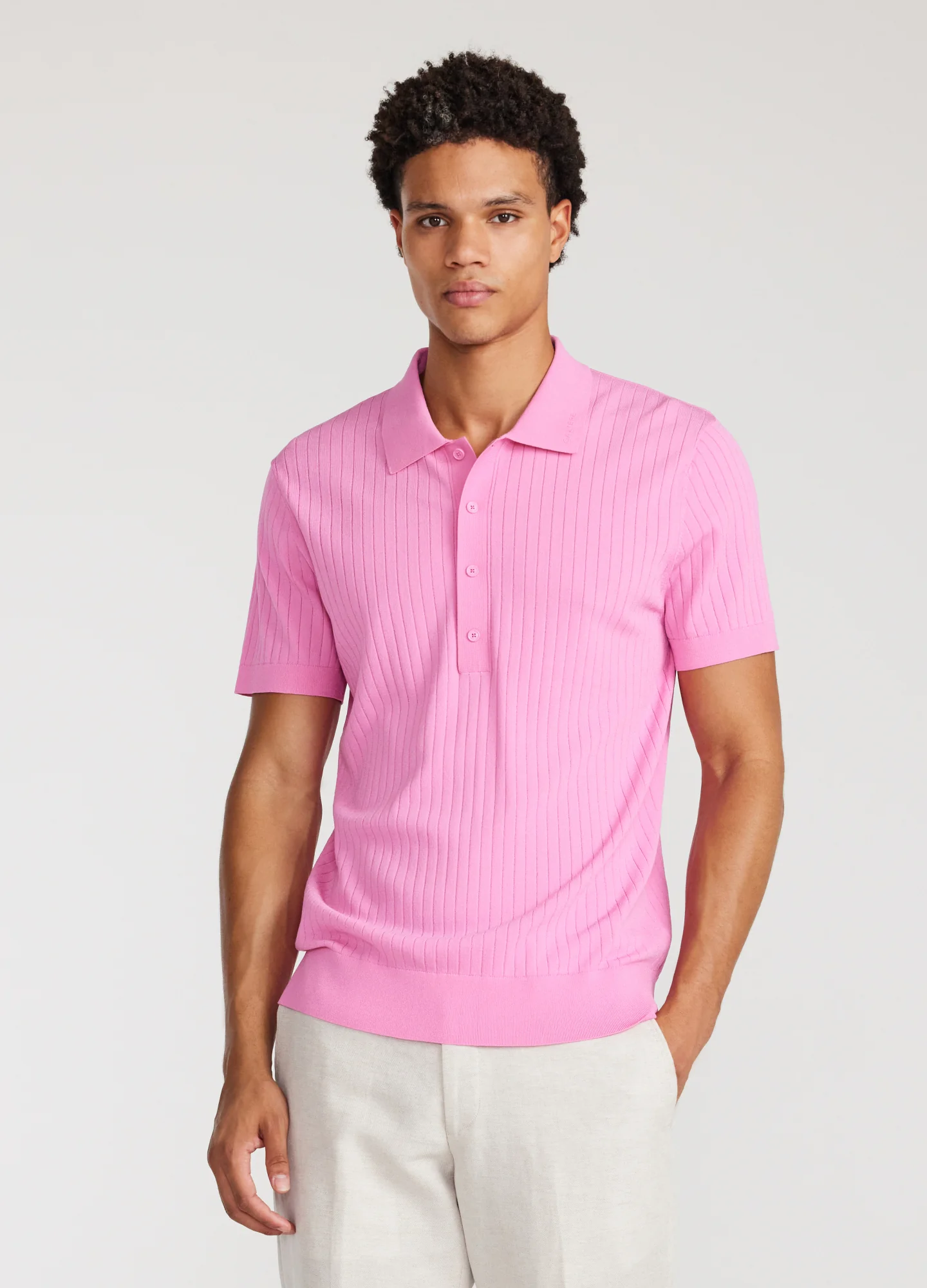 Sheer Stripe Polo Ultra Pink - Image 3