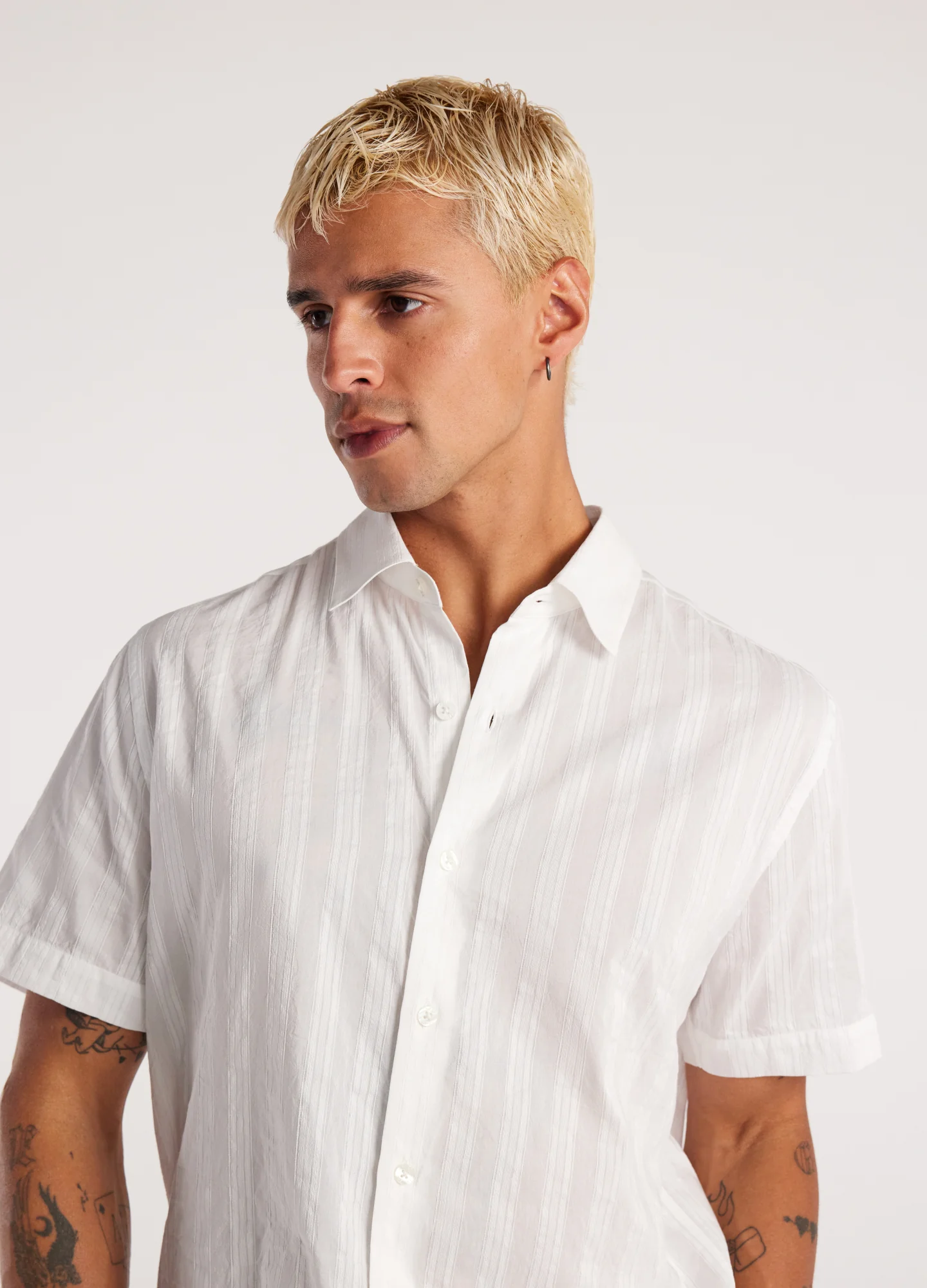 Sheer Striped Short Sleeve Shirt White - Image 4
