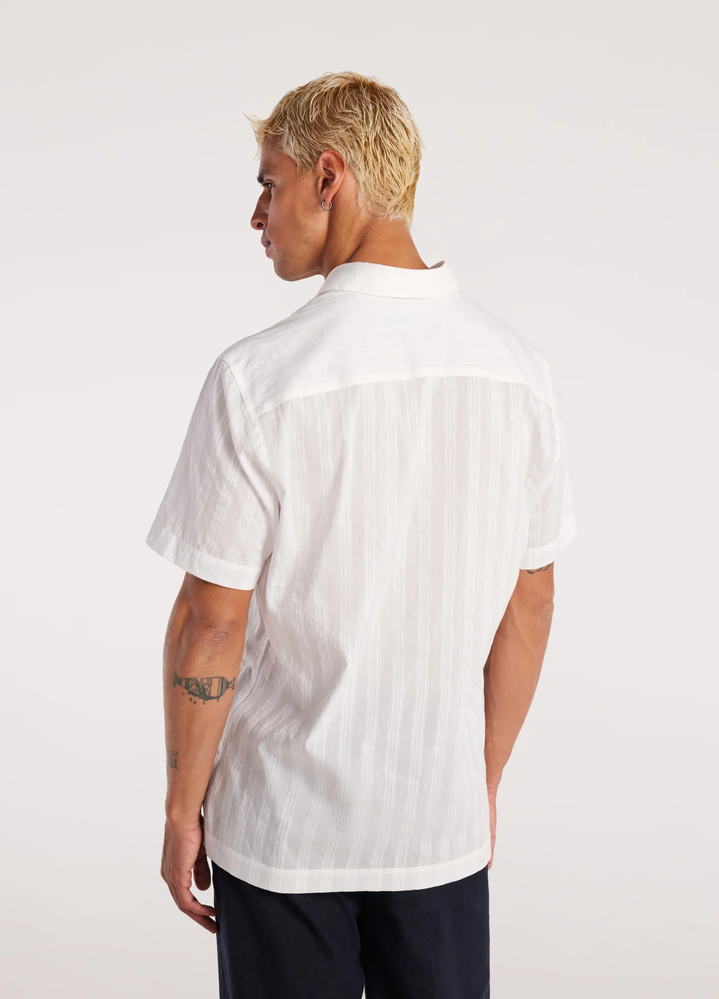 Sheer Striped Short Sleeve Shirt White - Image 5