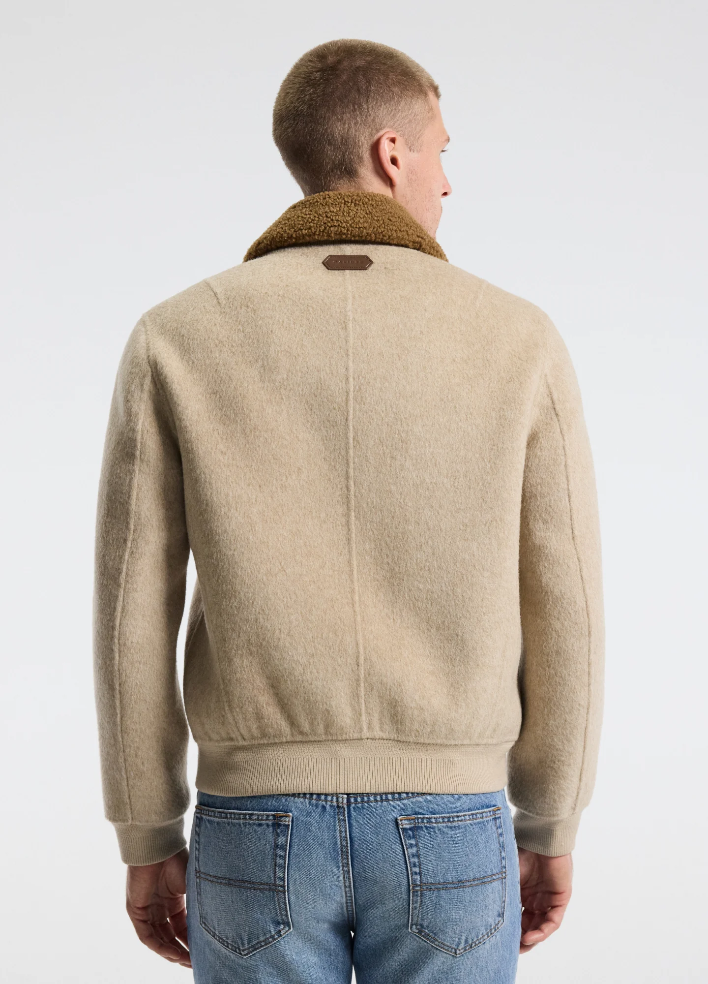 Sherpa Collar Wool Bomber Jacket Neutral - Image 4