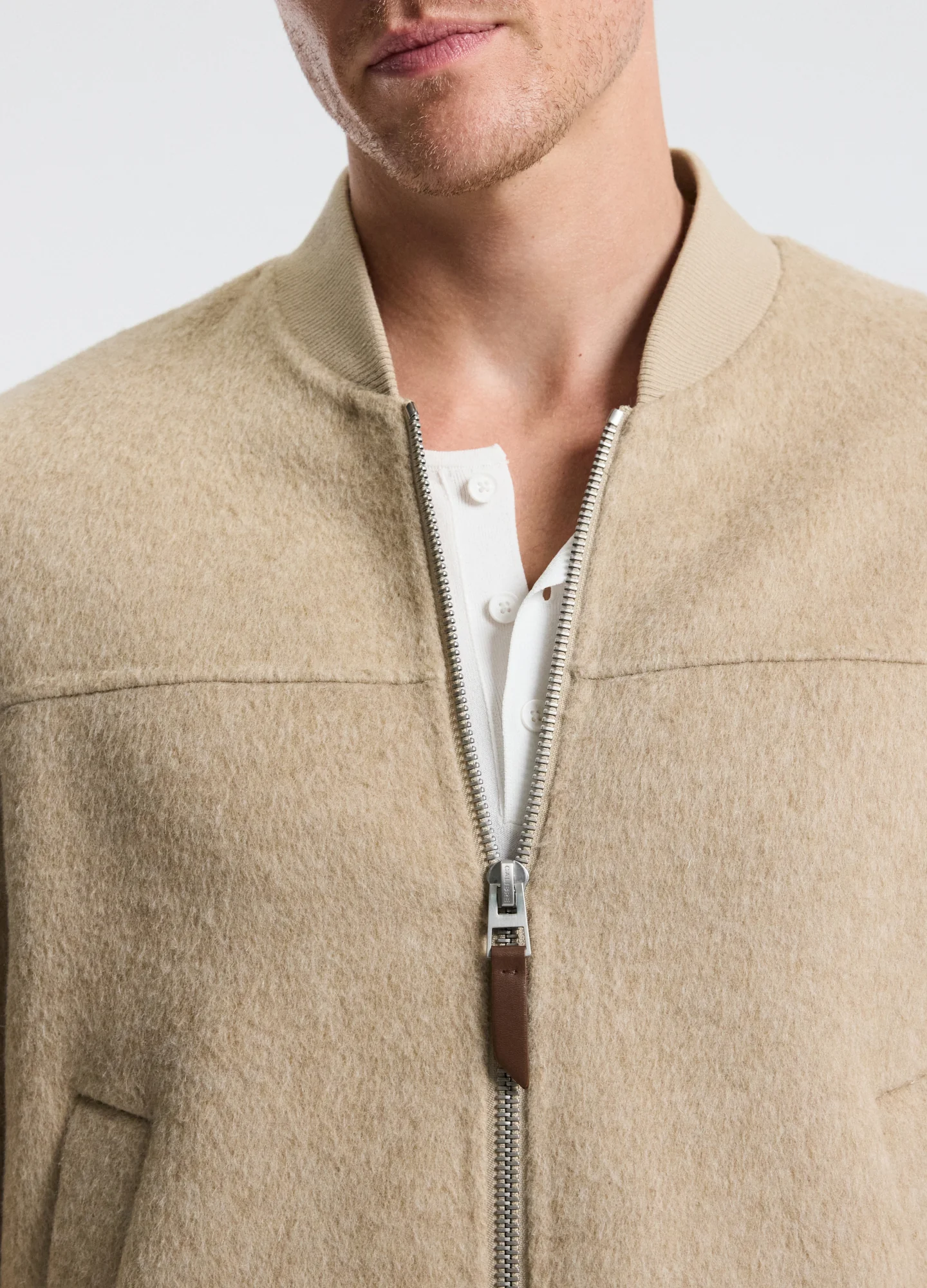 Sherpa Collar Wool Bomber Jacket Neutral - Image 7