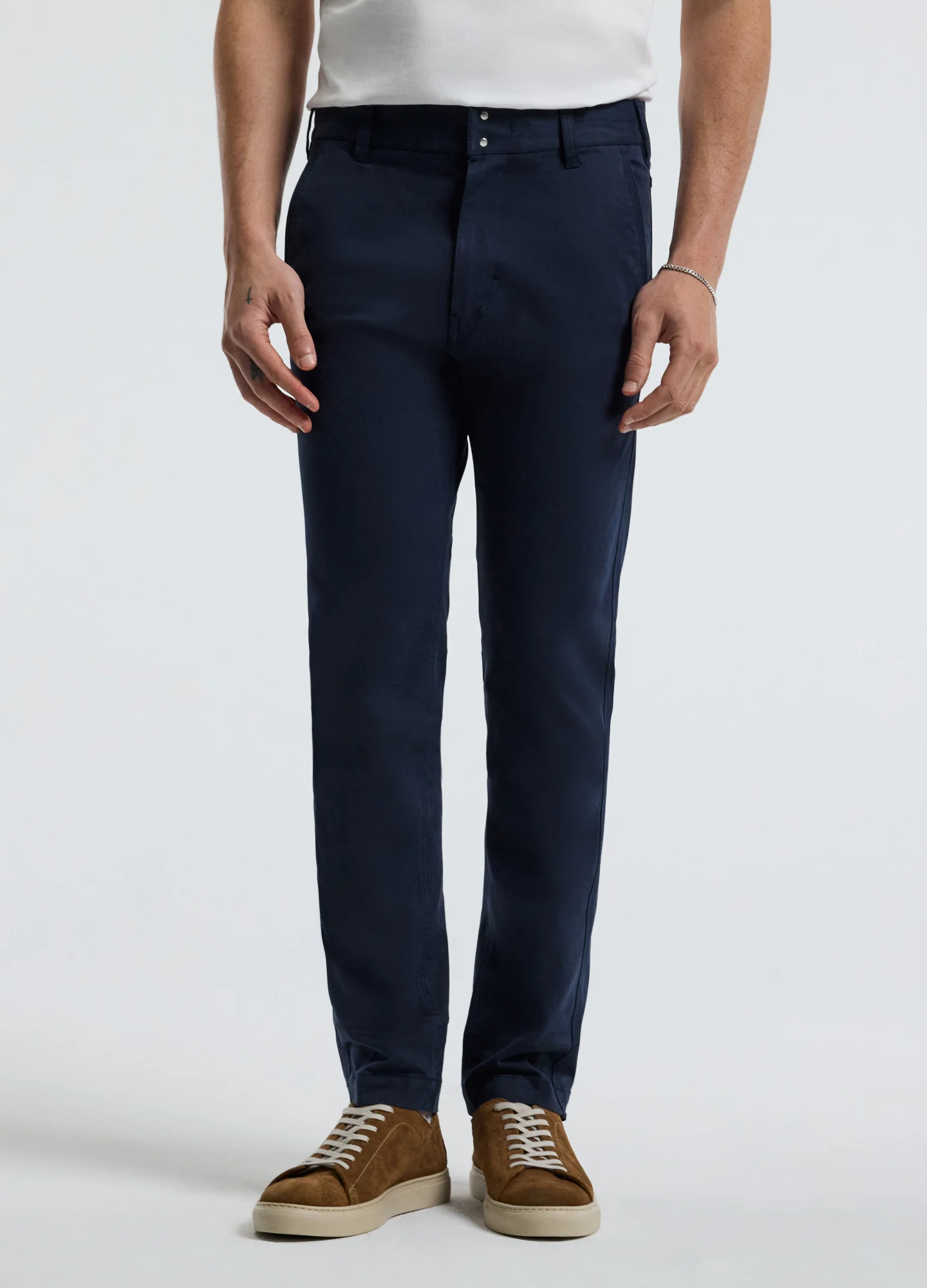 Slim Cotton Lyocell Chino Pants Navy - Image 3