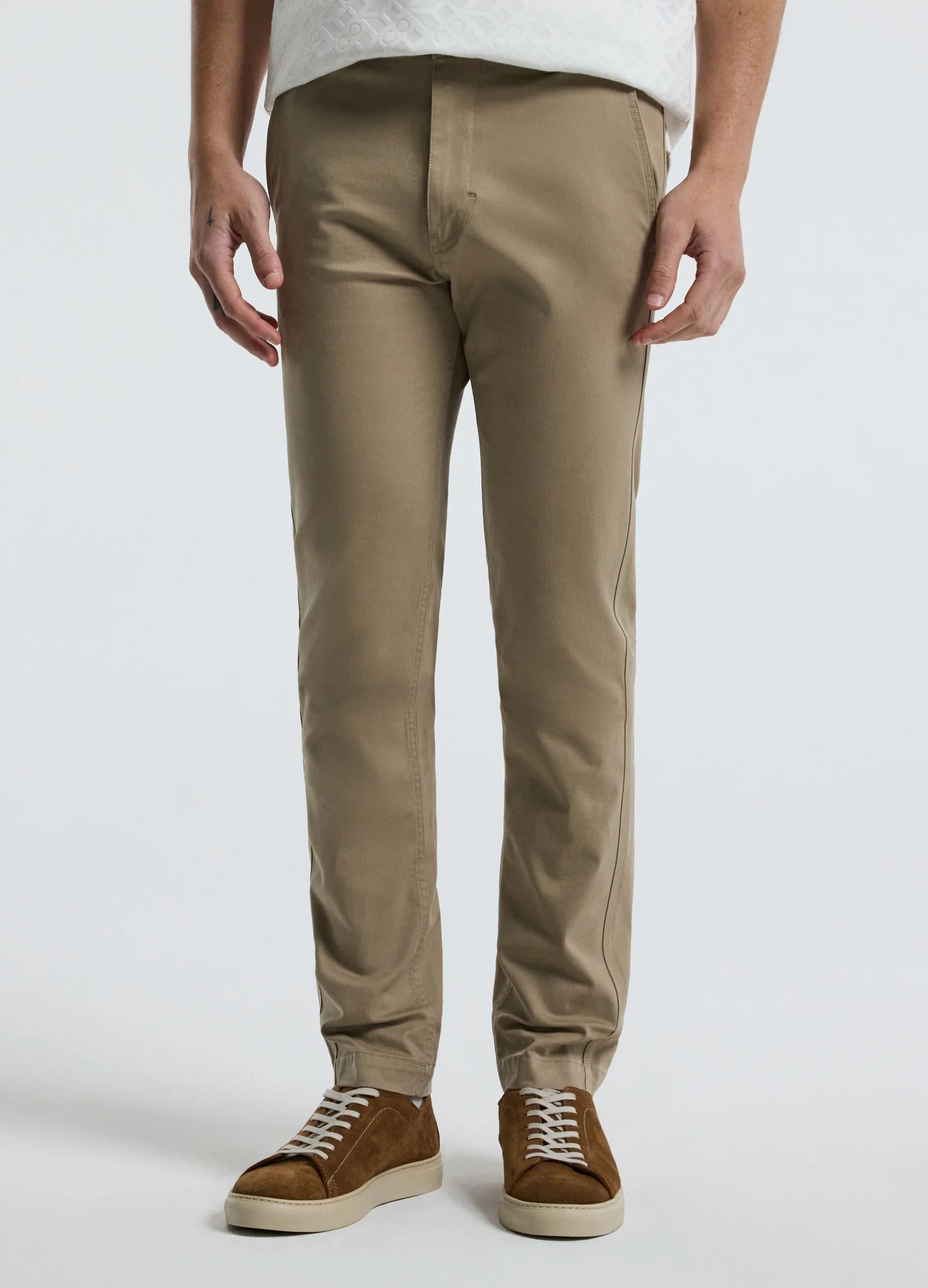 Slim Cotton Lyocell Chino Pants Walnut - Image 3