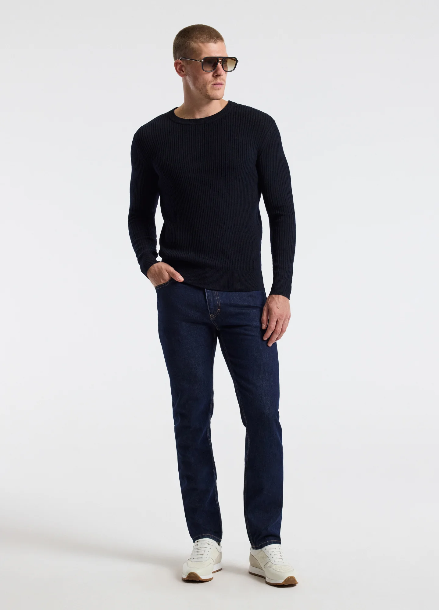 Slim Merino Wool Rib Sweater Navy - Image 2