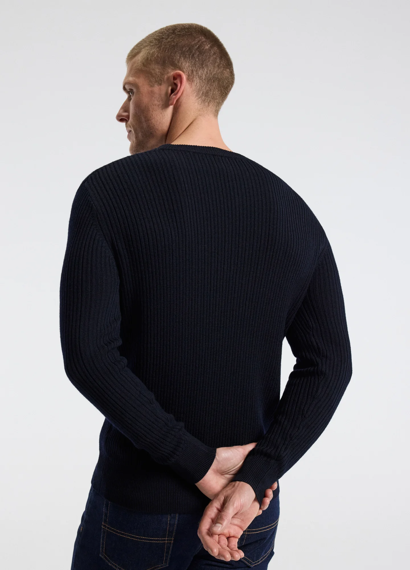 Slim Merino Wool Rib Sweater Navy - Image 5