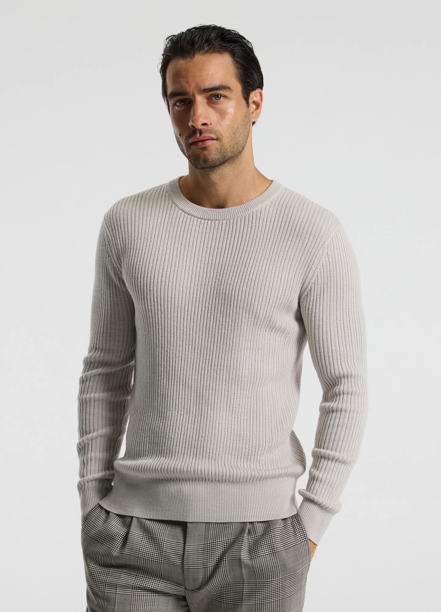 Slim Merino Wool Rib Sweater Salt - Image 3